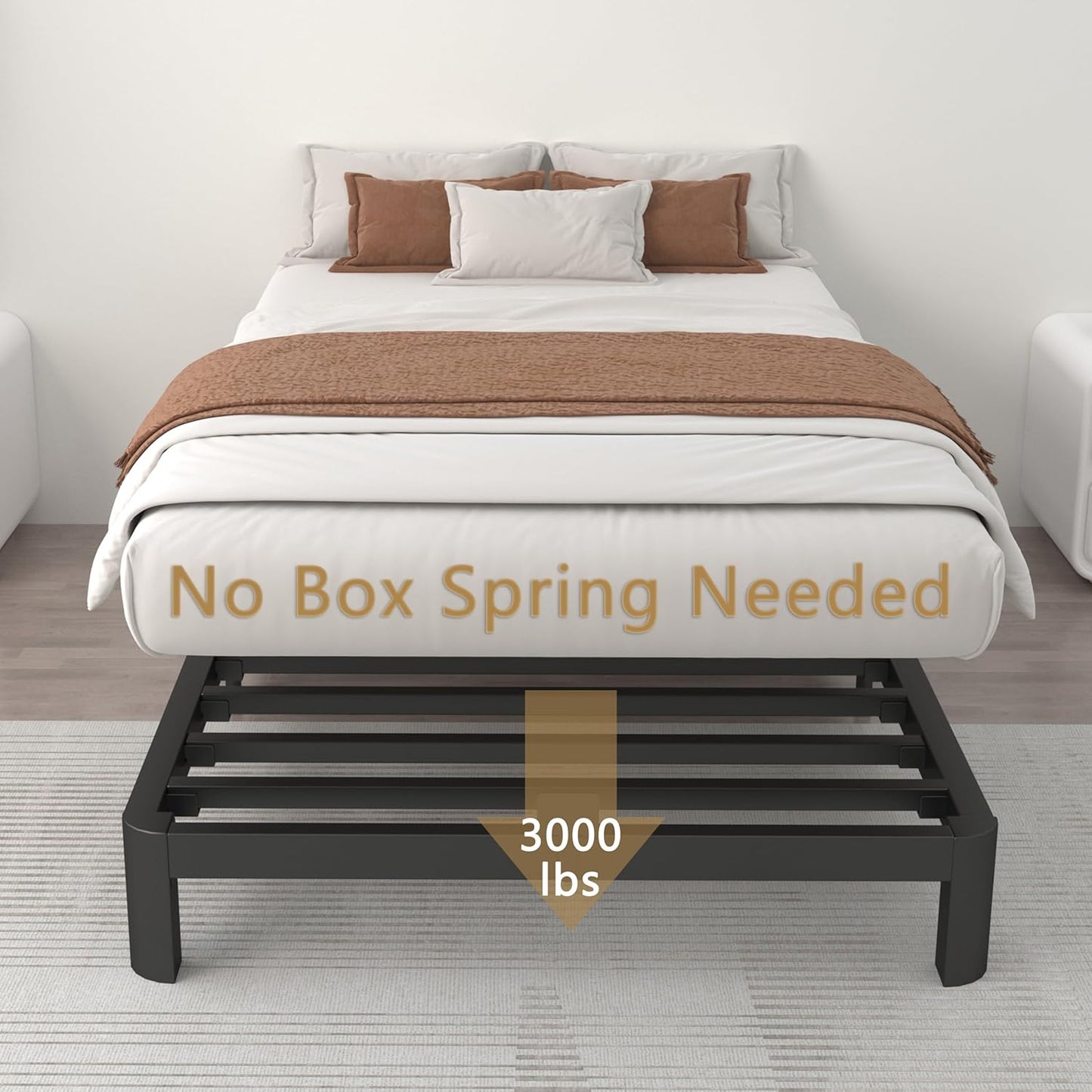 10 Inch Twin Size Bed Frames, Platform Bed with Metal Gaskets, Metal Bedframe No Box Spring Needed