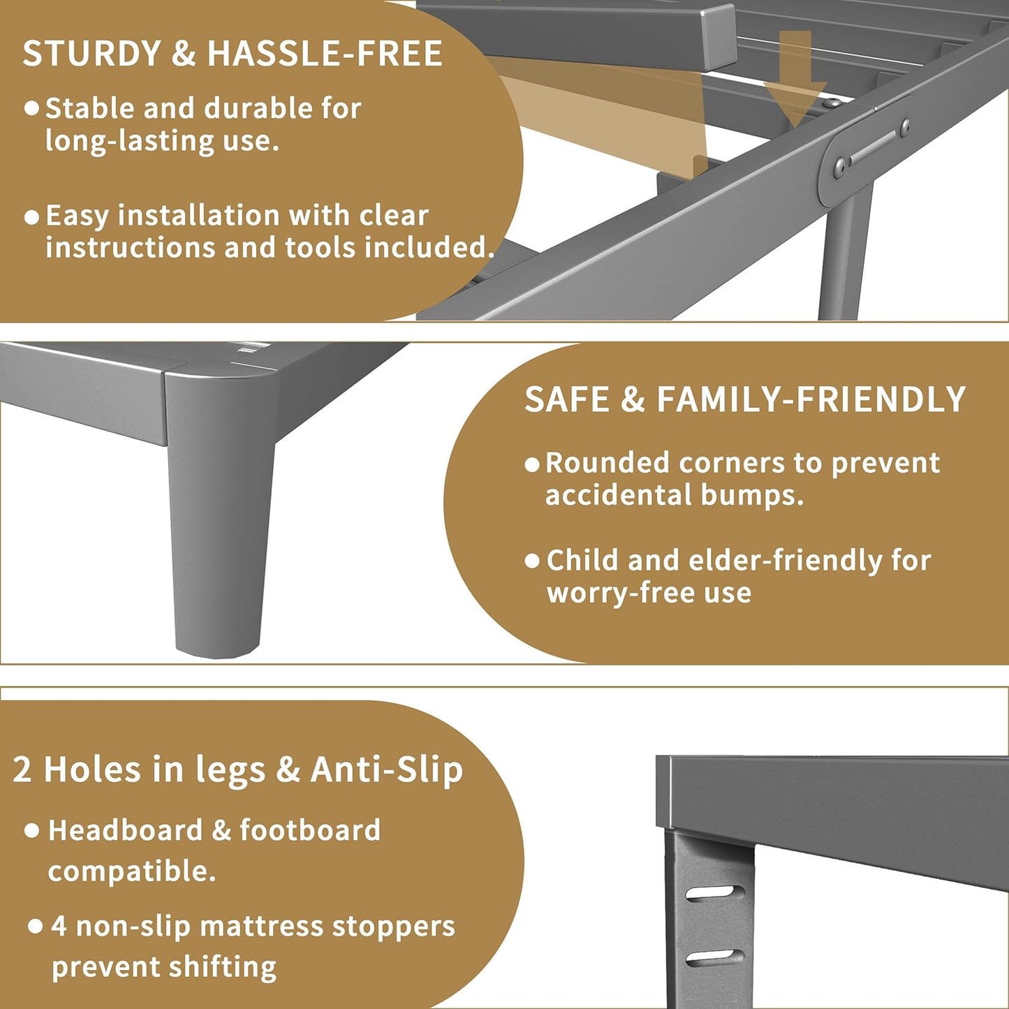 10 Inch Twin Size Bed Frames, Platform Bed with Metal Gaskets, Metal Bedframe No Box Spring Needed