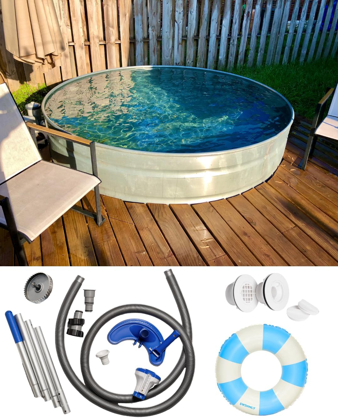 Stock Tank Pool DIY Kit, Includes Connector Fittings, Vacuum, Hole Saw, Chlorine Dispenser, Thermometer