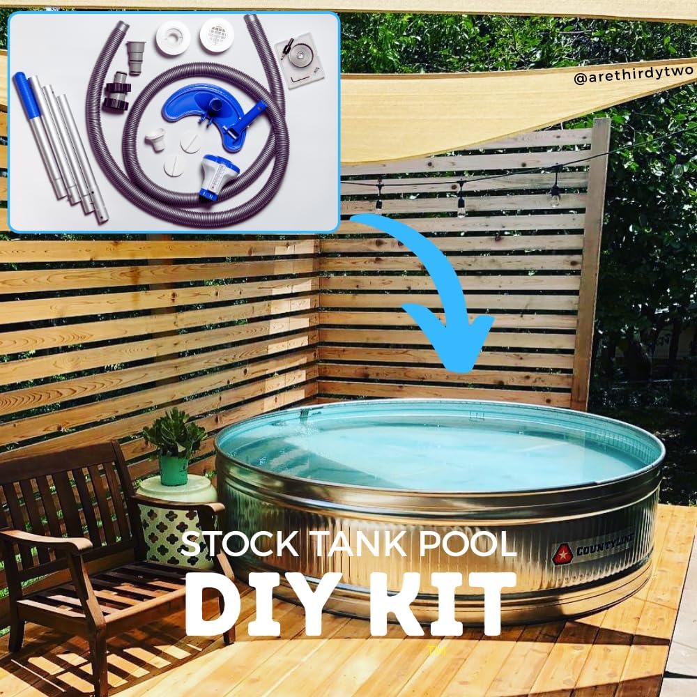 Stock Tank Pool DIY Kit, Includes Connector Fittings, Vacuum, Hole Saw, Chlorine Dispenser, Thermometer