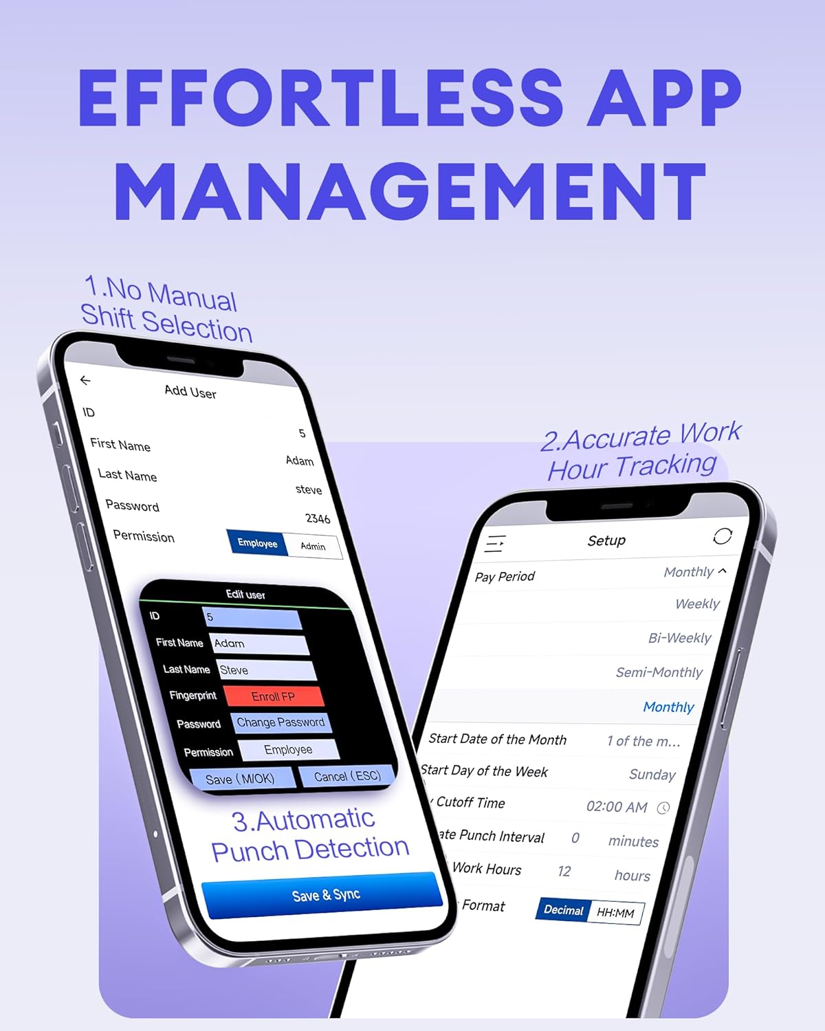 NGTeco APP-Based Time Clocks for Employees Small Business, W2, Fingerprint, Password, 2.4GHz WiFi