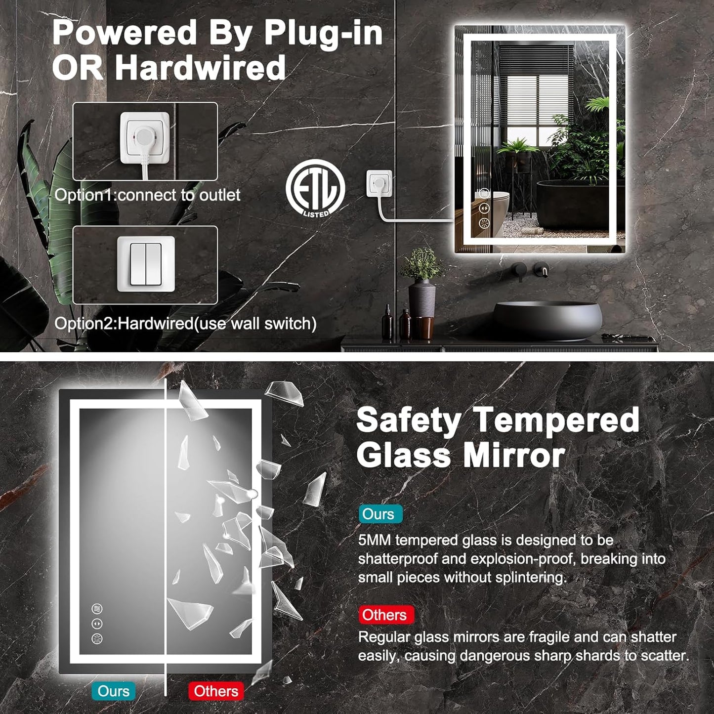 LED Bathroom Mirror with Lights, Wall-Mounted Vanity Mirror 24 * 32Inch with Front and Backlight Anti-Fog