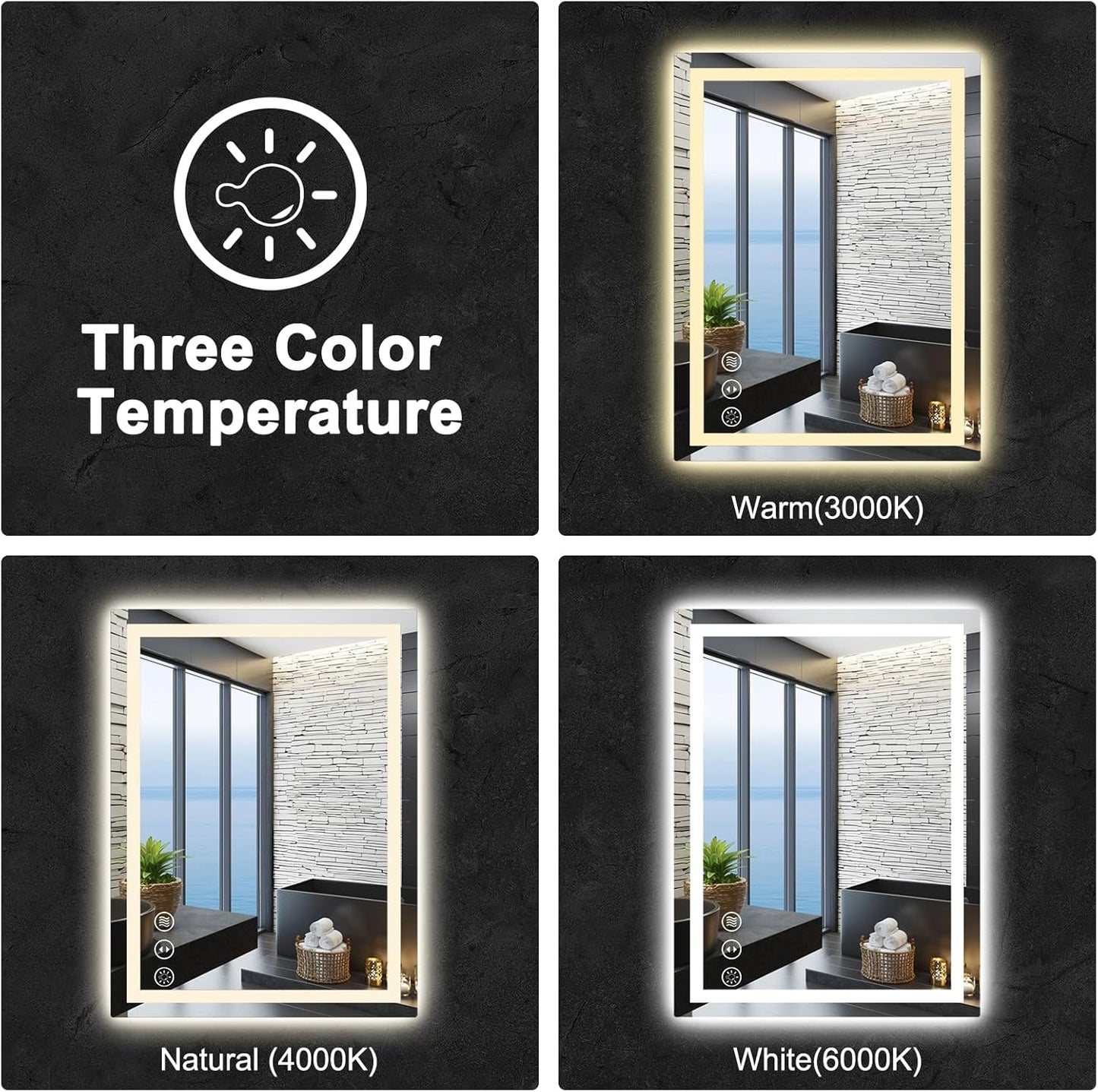 LED Bathroom Mirror with Lights, Wall-Mounted Vanity Mirror 24 * 32Inch with Front and Backlight Anti-Fog