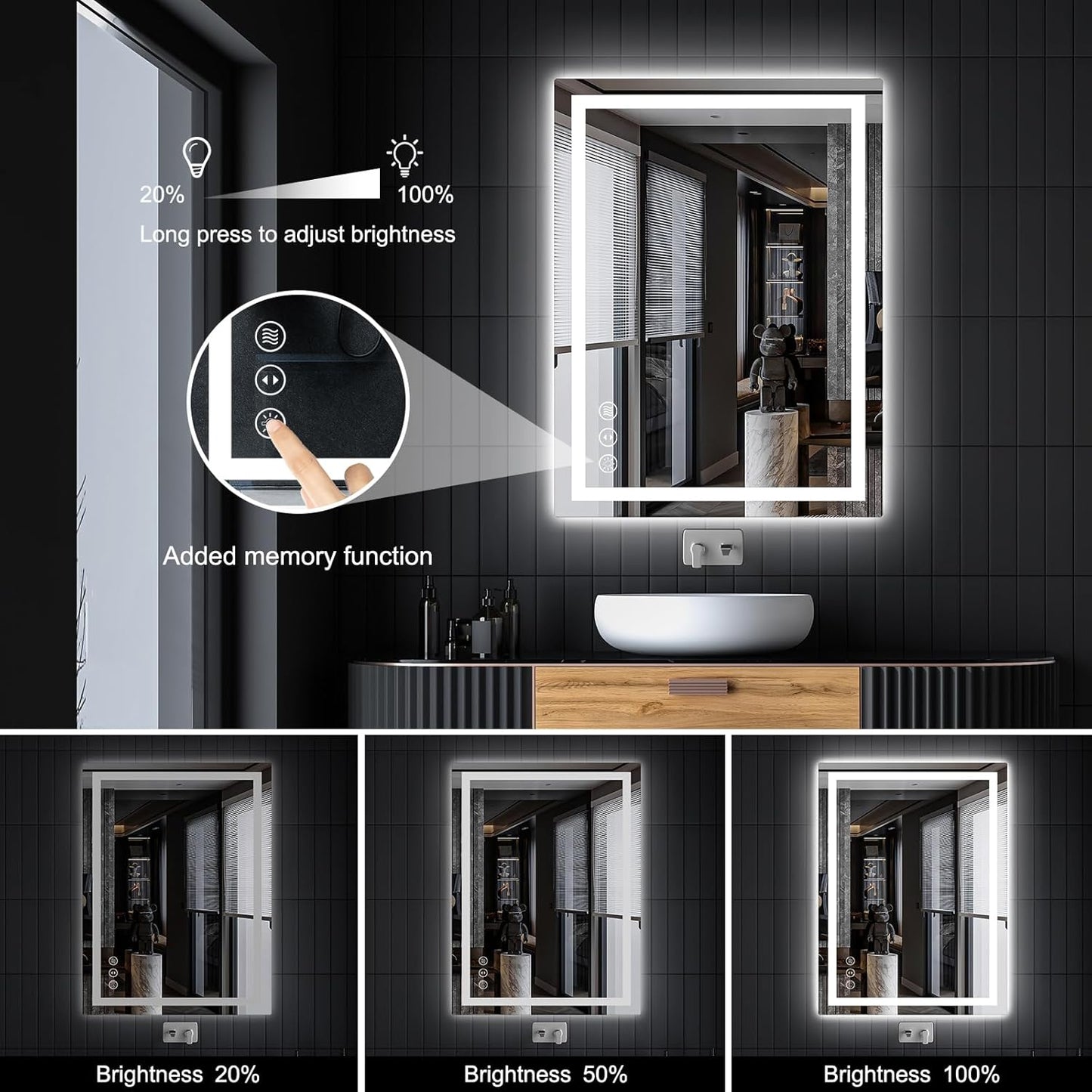 LED Bathroom Mirror with Lights, Wall-Mounted Vanity Mirror 24 * 32Inch with Front and Backlight Anti-Fog