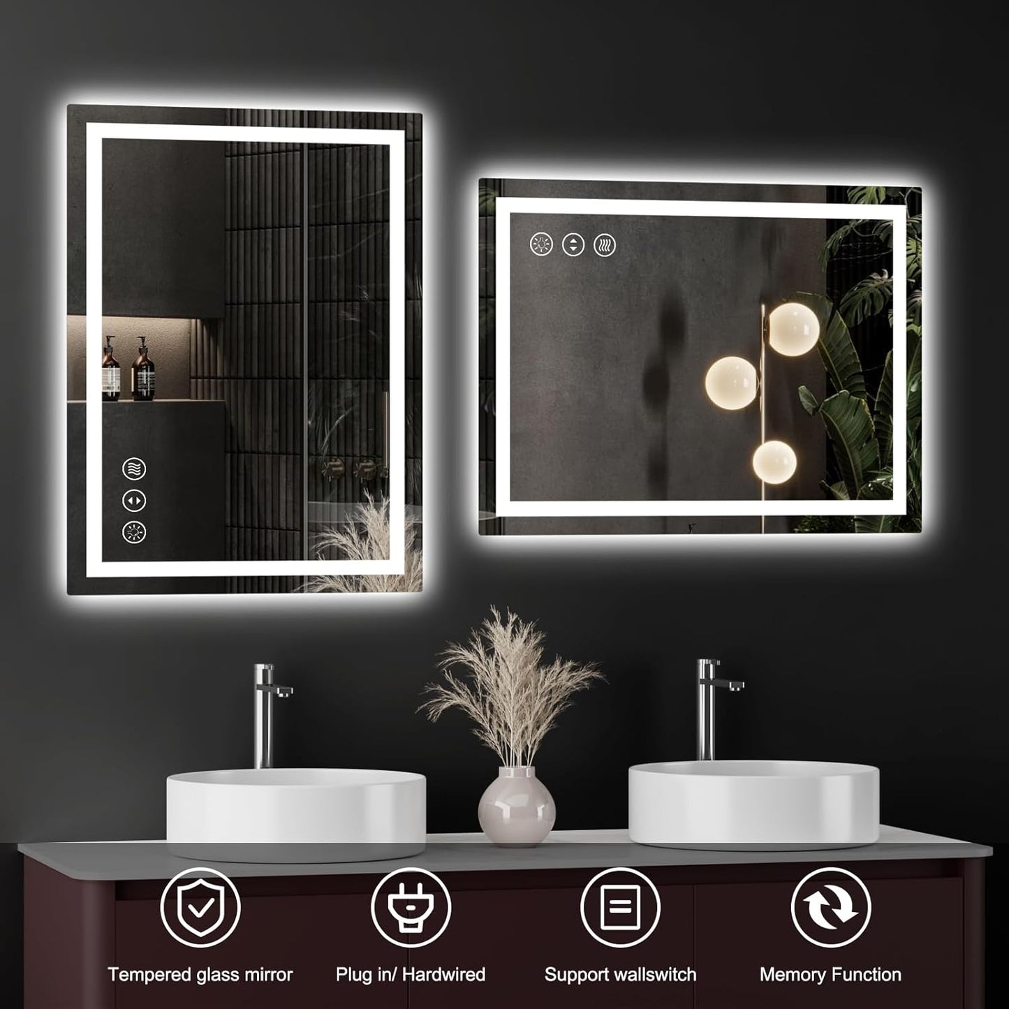 LED Bathroom Mirror with Lights, Wall-Mounted Vanity Mirror 24 * 32Inch with Front and Backlight Anti-Fog
