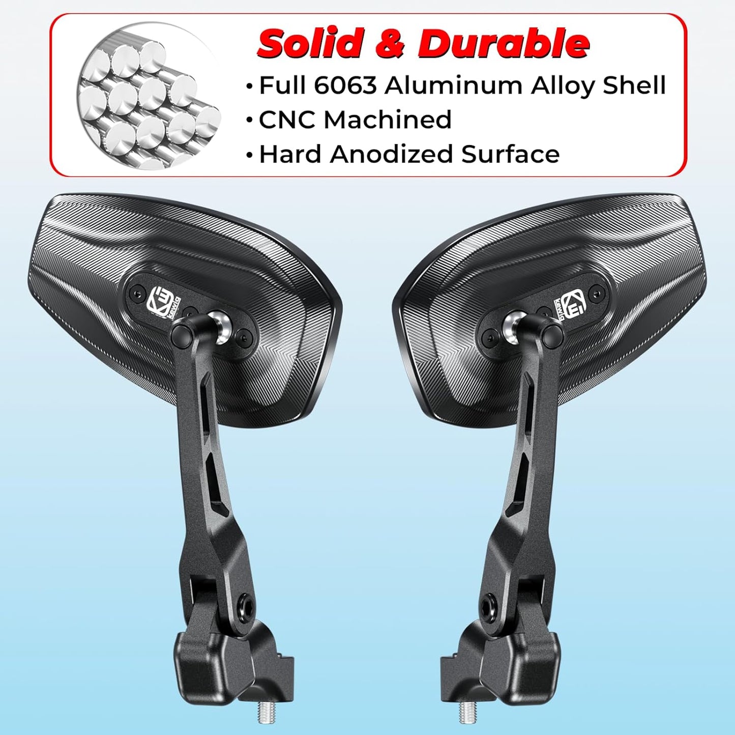 Aluminum Alloy Rainproof Foldable Motorcycle Mirrors, HD Anti-Glare Blue Lenses