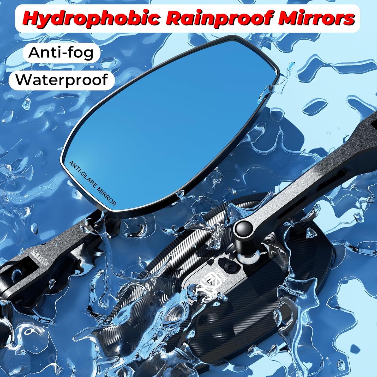 Aluminum Alloy Rainproof Foldable Motorcycle Mirrors, HD Anti-Glare Blue Lenses