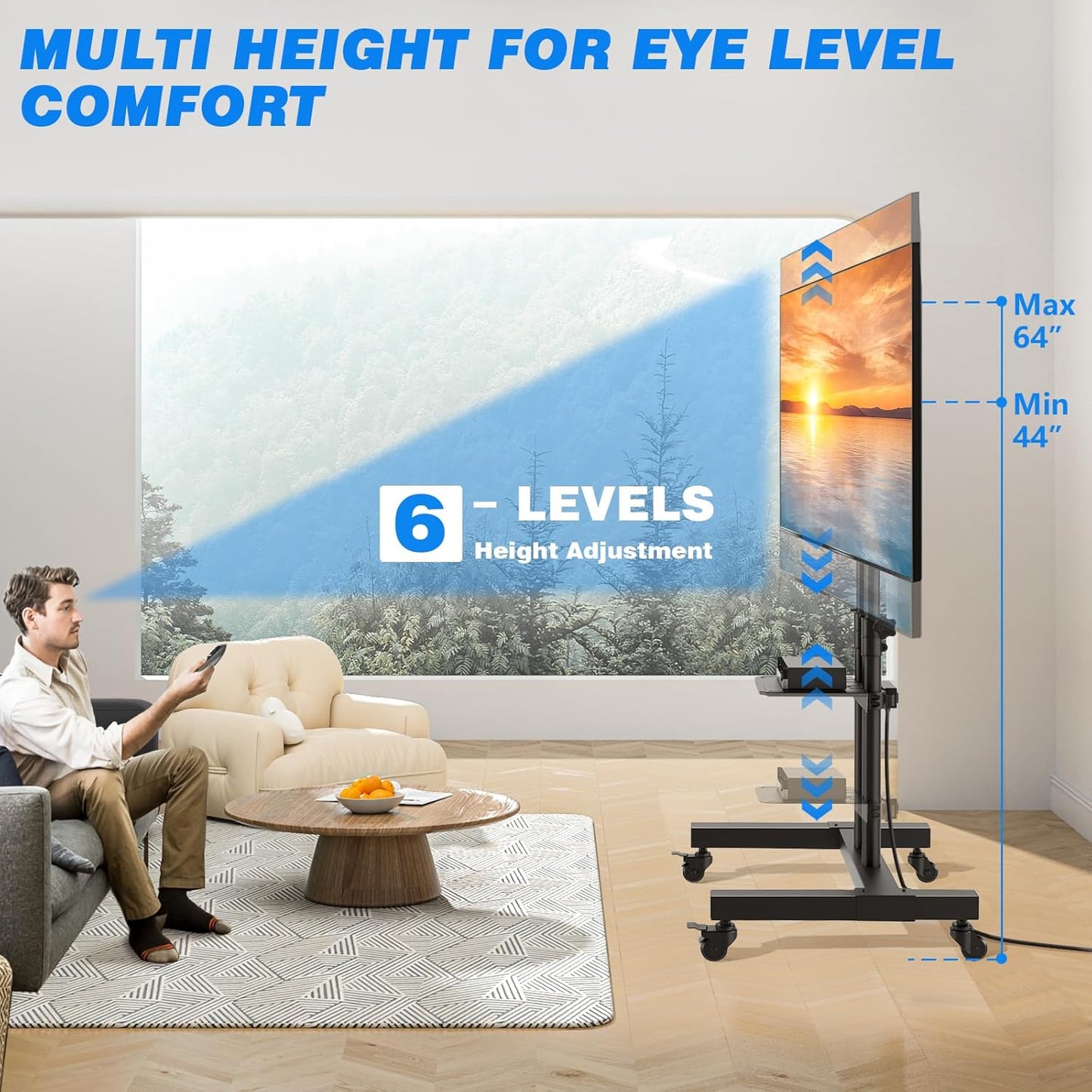 Rolling TV Stand with Power Outlet for 32-83 Inch TVs, Heavy Duty Mobile TV Cart on Wheels