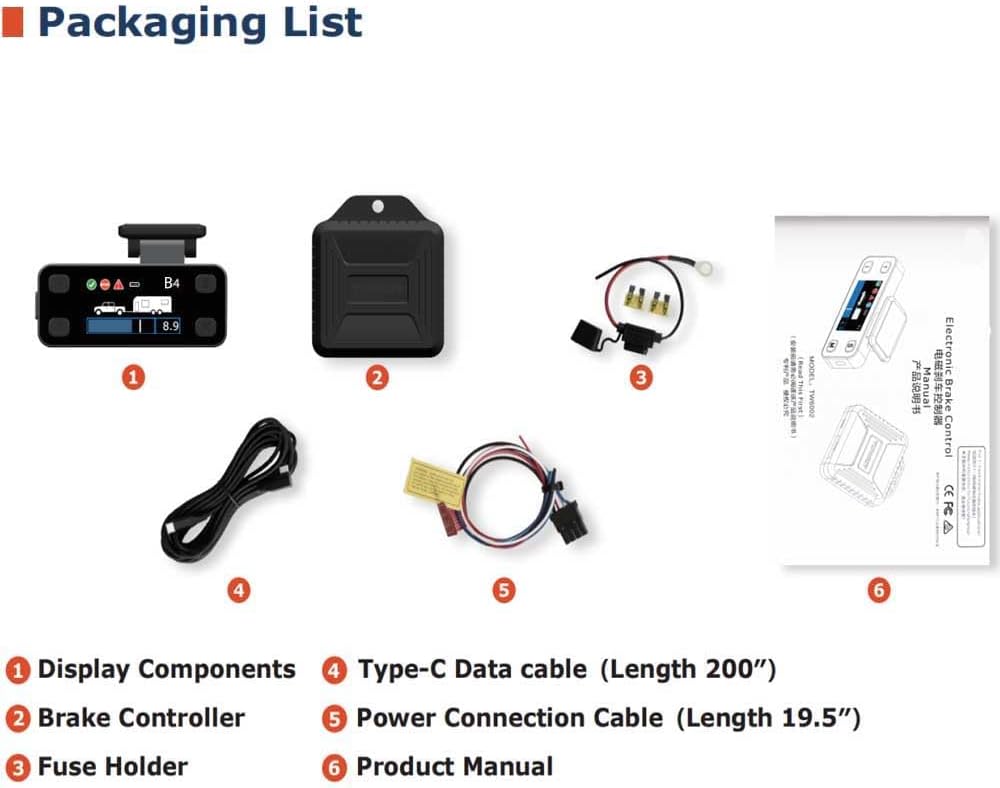 Trailer Brake Controller Kit for Trailers with 1-4 Axles, Color LCD Screen, Split Design