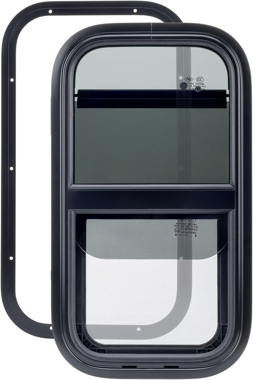RV Window for Trailer Camper, 30' W x 20' H RV Exit Window with Net Screen and Trim Ring