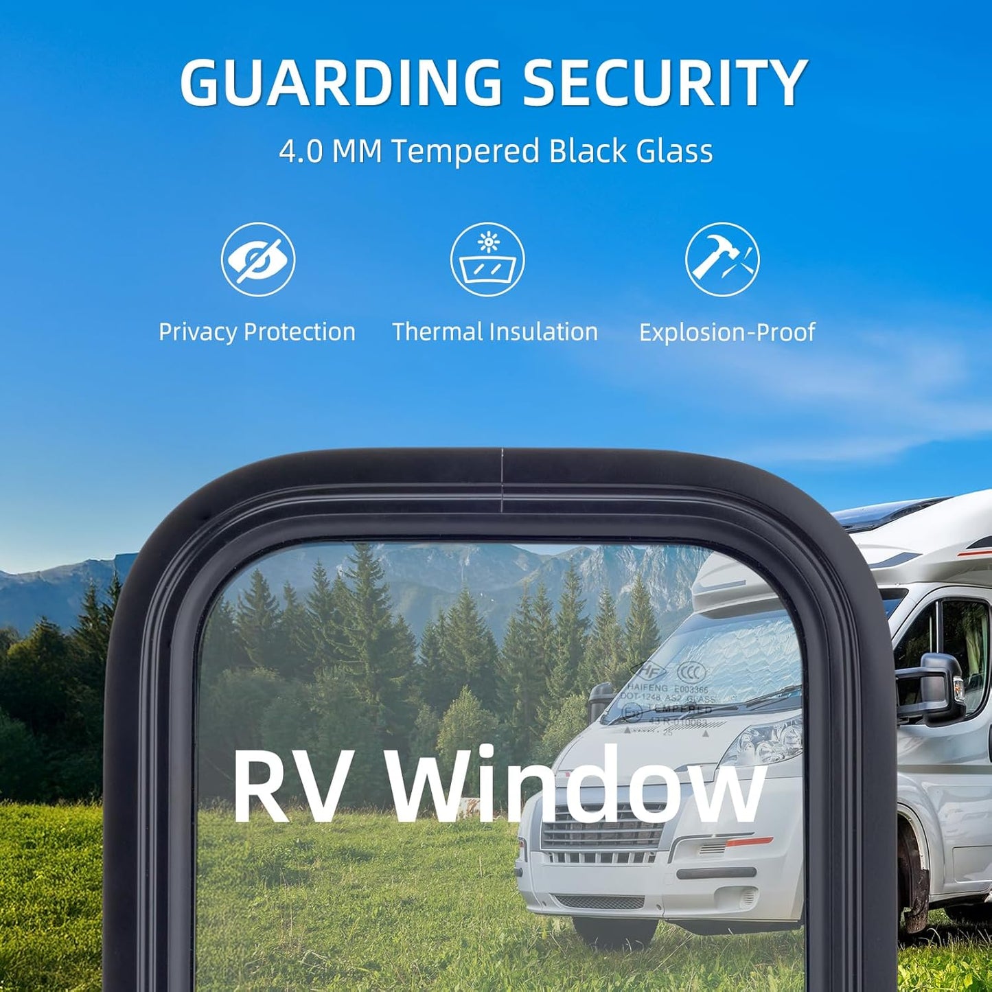 RV Window for Trailer Camper, 30' W x 20' H RV Exit Window with Net Screen and Trim Ring