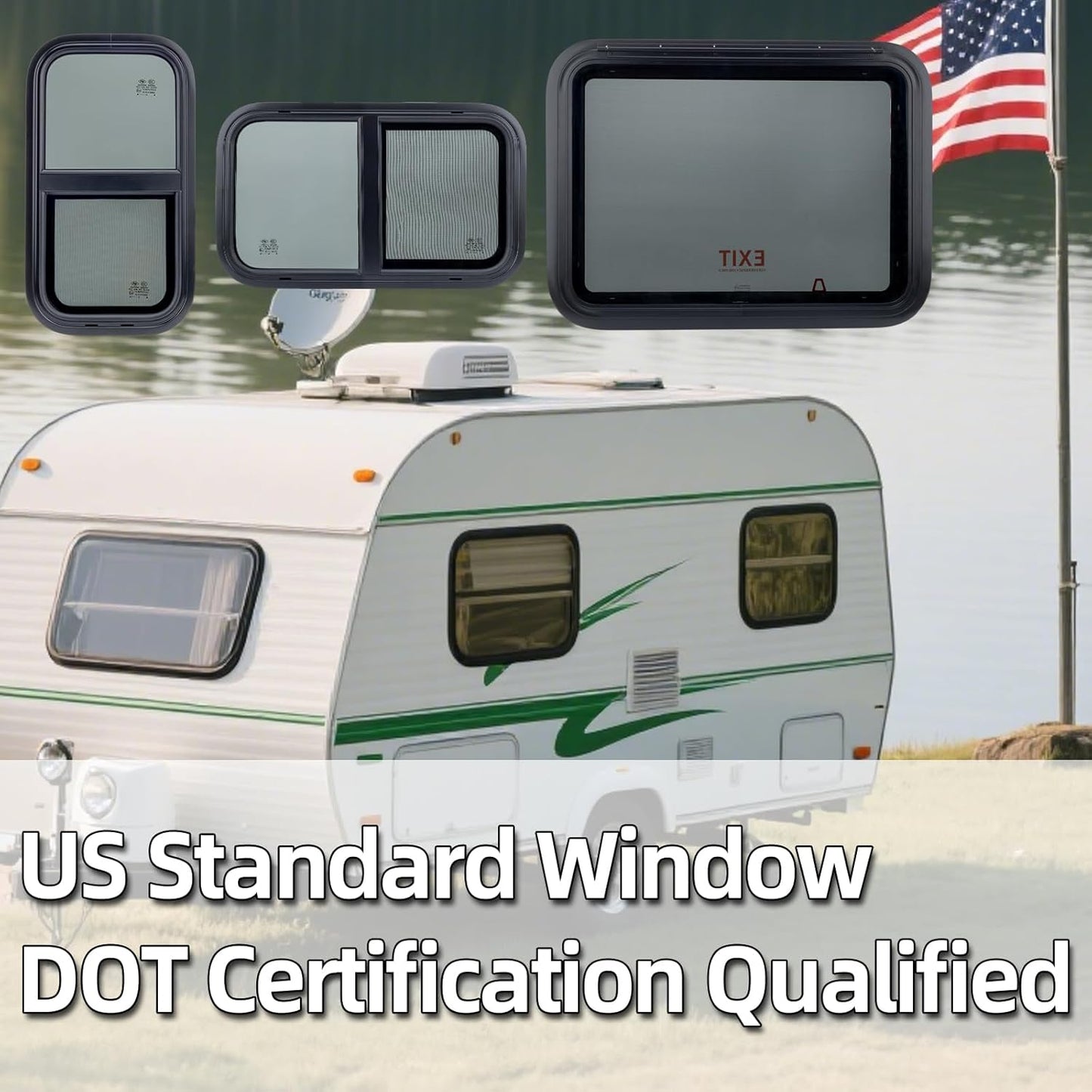 RV Window for Trailer Camper, 30' W x 20' H RV Exit Window with Net Screen and Trim Ring