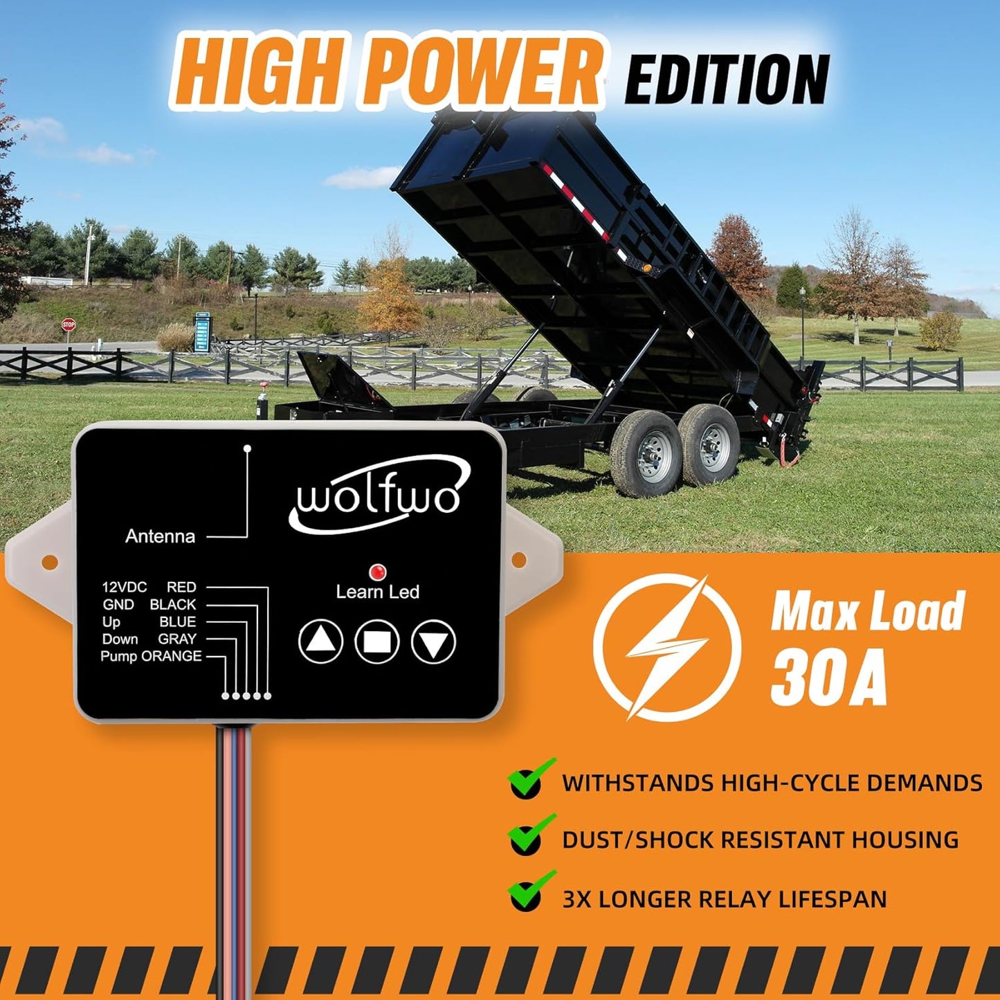 Dump Trailer Wireless Remote Controller, High Power for 3-Wire/4-Wire 12V Hydraulic Dump Trailer
