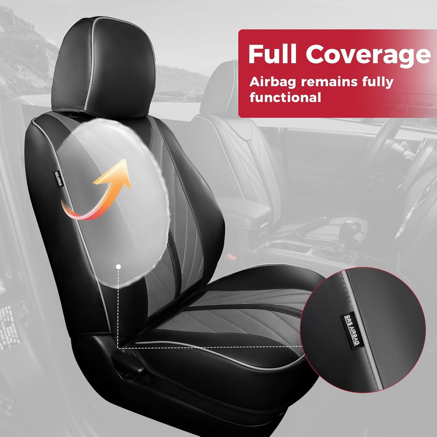 Seat Covers for Tacoma 2005-2015 Full Set, Custom Fit for Toyota Tacoma Double Crew Cab, SR, SR5, TRD Sport, TRD