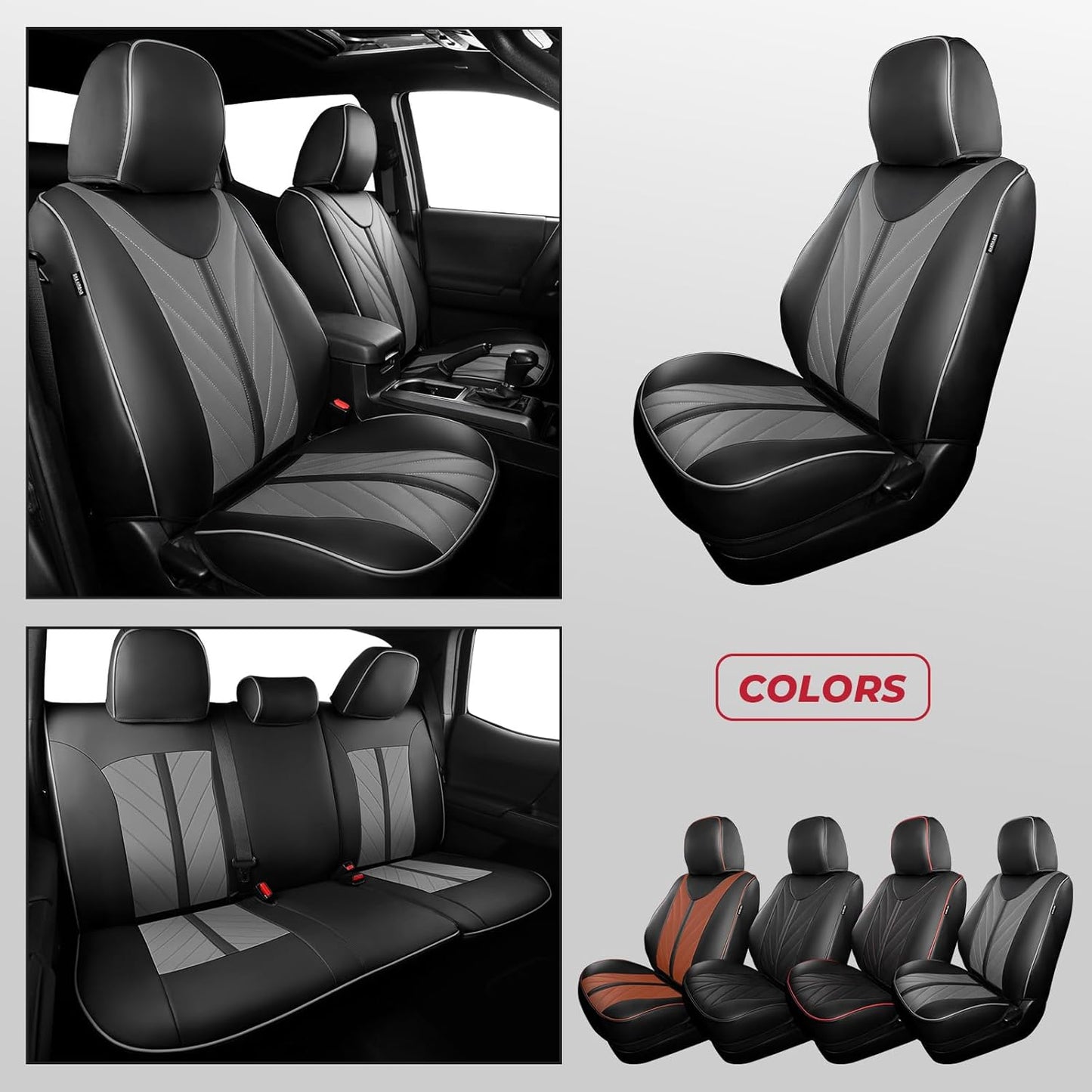 Seat Covers for Tacoma 2005-2015 Full Set, Custom Fit for Toyota Tacoma Double Crew Cab, SR, SR5, TRD Sport, TRD