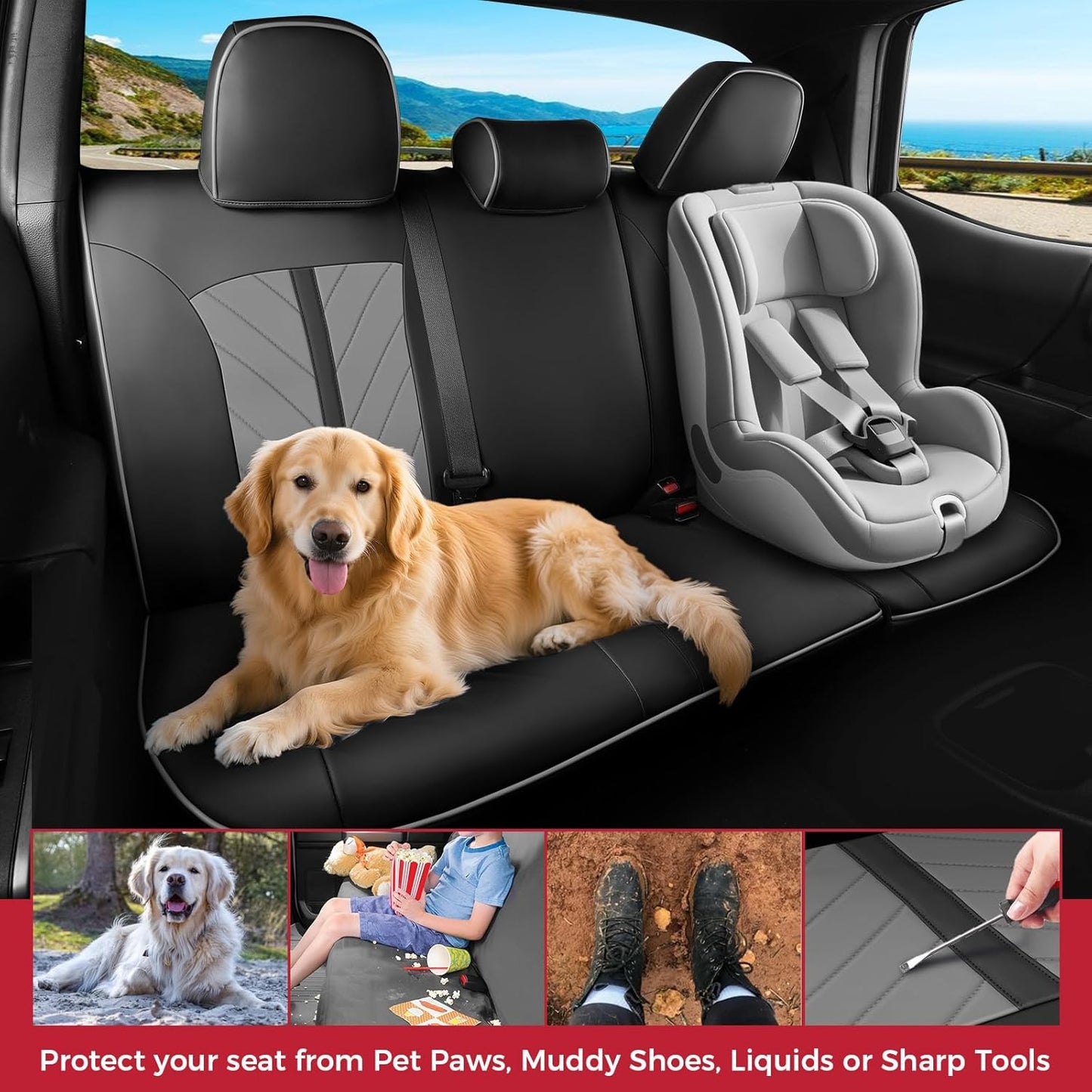 Seat Covers for Tacoma 2005-2015 Full Set, Custom Fit for Toyota Tacoma Double Crew Cab, SR, SR5, TRD Sport, TRD