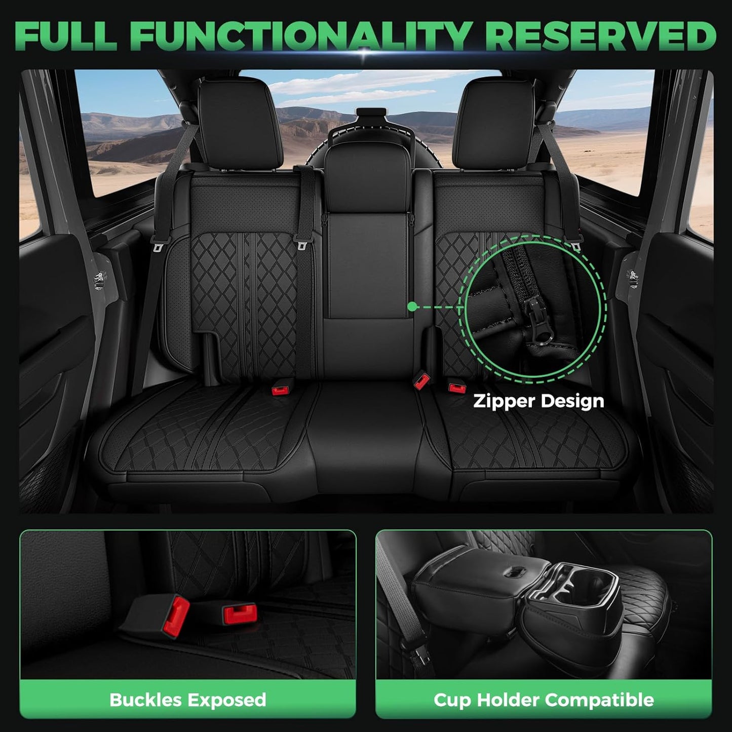 Jeep Wrangler Seat Covers JL 4 DR with Rear Cup Holder 2018 - 2025
