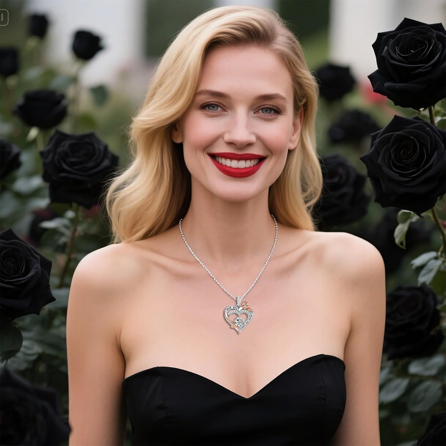 Rose Heart Necklaces for Women, Says 'I Love You', April Stone S925 Sterling Silver Jewelry