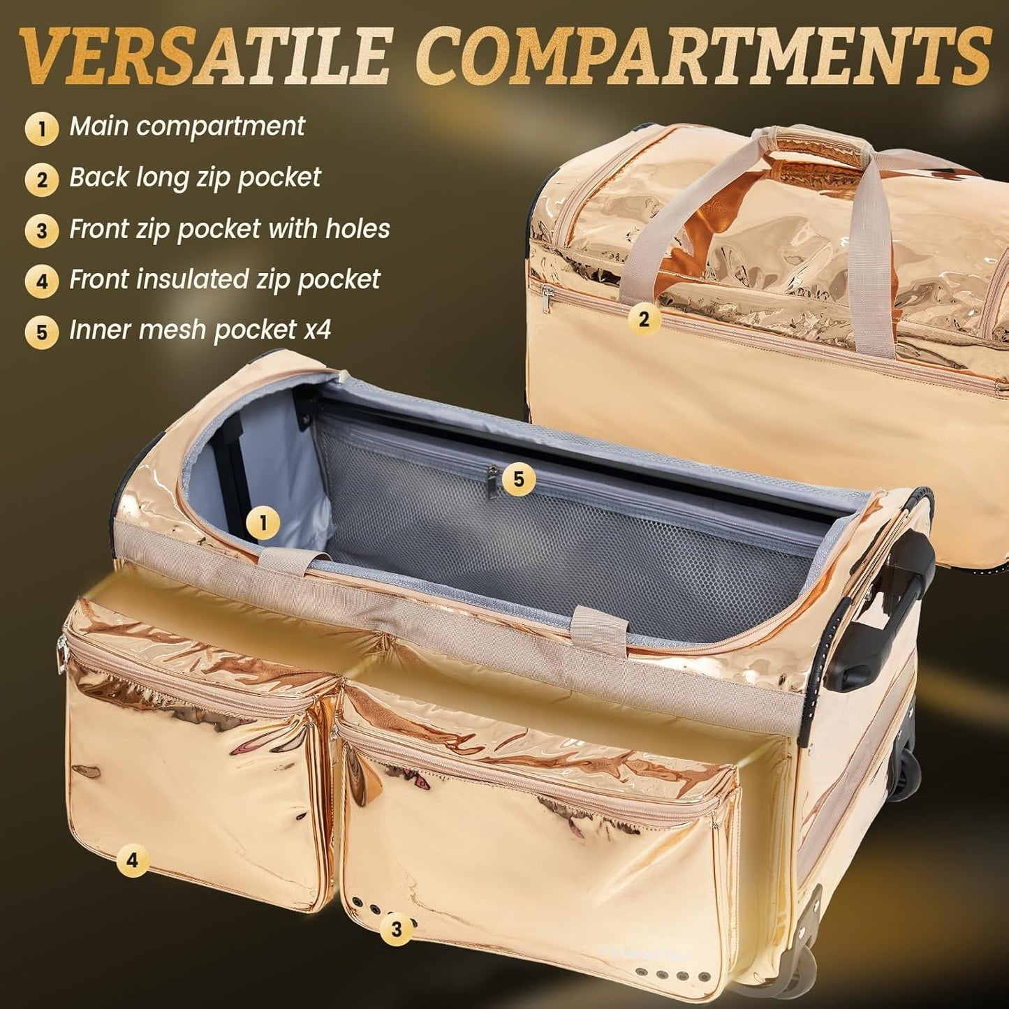 Dance Competition Duffle Bag with Garment Rack, Prism-Glowing Collection, Waterproof Iridescent Fabric