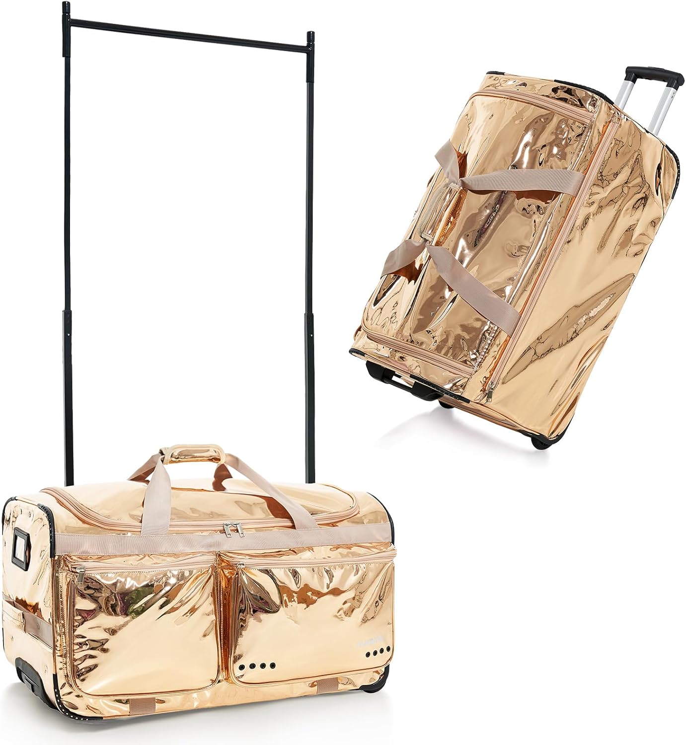 Dance Competition Duffle Bag with Garment Rack, Prism-Glowing Collection, Waterproof Iridescent Fabric