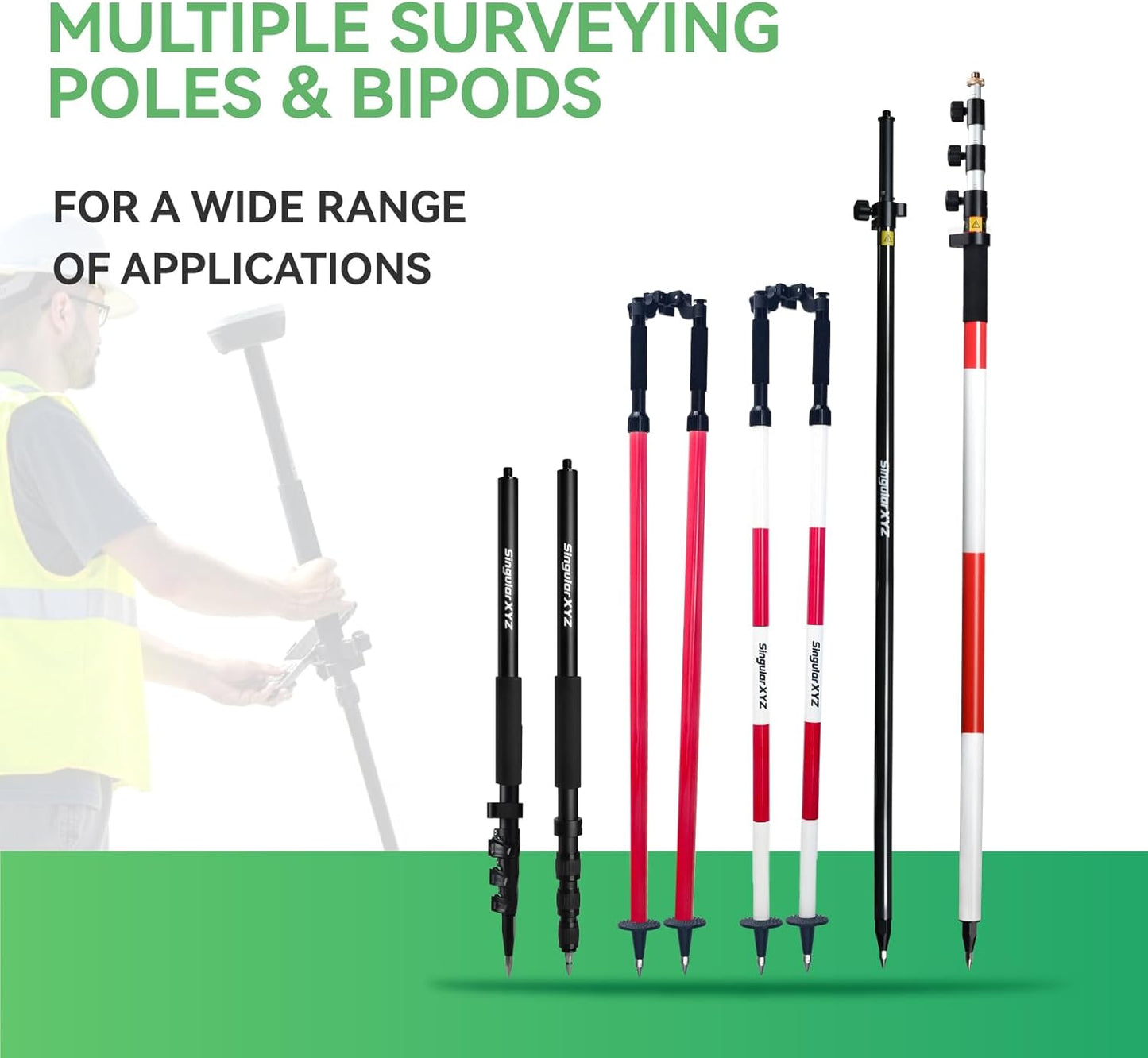 Aluminum Bipod, Adjustable Height, 5.9FT/1.8M Extended Length, Surveying Bipod for Prism Poles