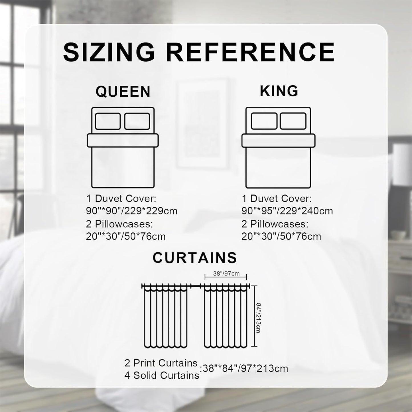 9-Piece King Bed in a Bag with Curtains, Duvet Cover, Pillowcases, Print and Solid Curtains Microfiber