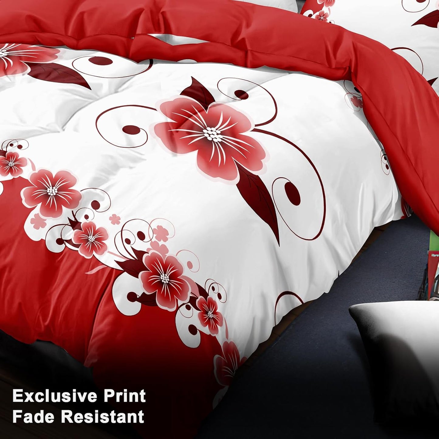 9-Piece King Bed in a Bag with Curtains, Duvet Cover, Pillowcases, Print and Solid Curtains Microfiber