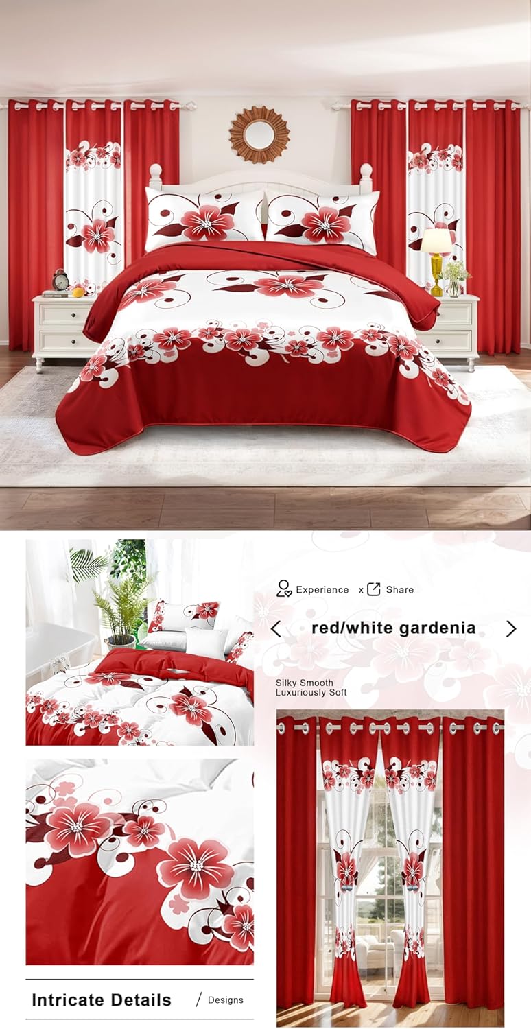 9-Piece King Bed in a Bag with Curtains, Duvet Cover, Pillowcases, Print and Solid Curtains Microfiber