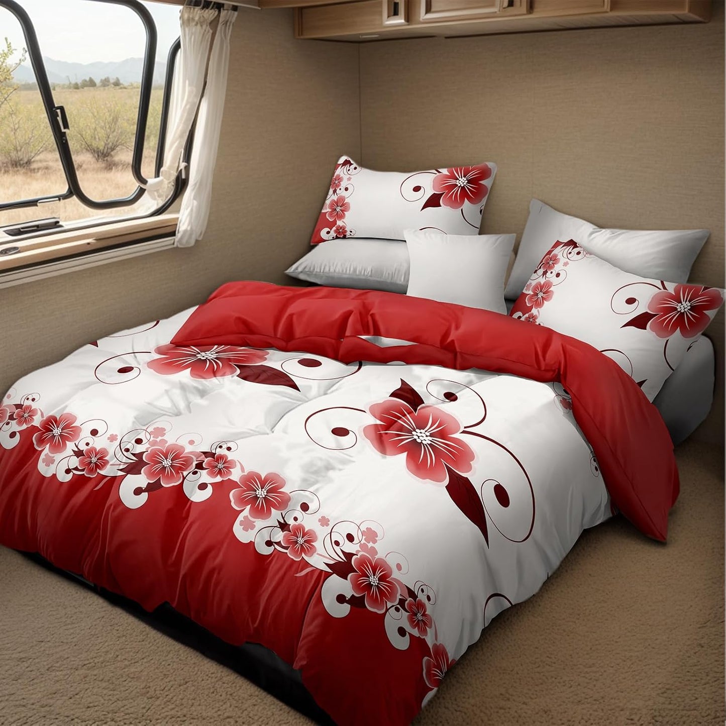 9-Piece King Bed in a Bag with Curtains, Duvet Cover, Pillowcases, Print and Solid Curtains Microfiber