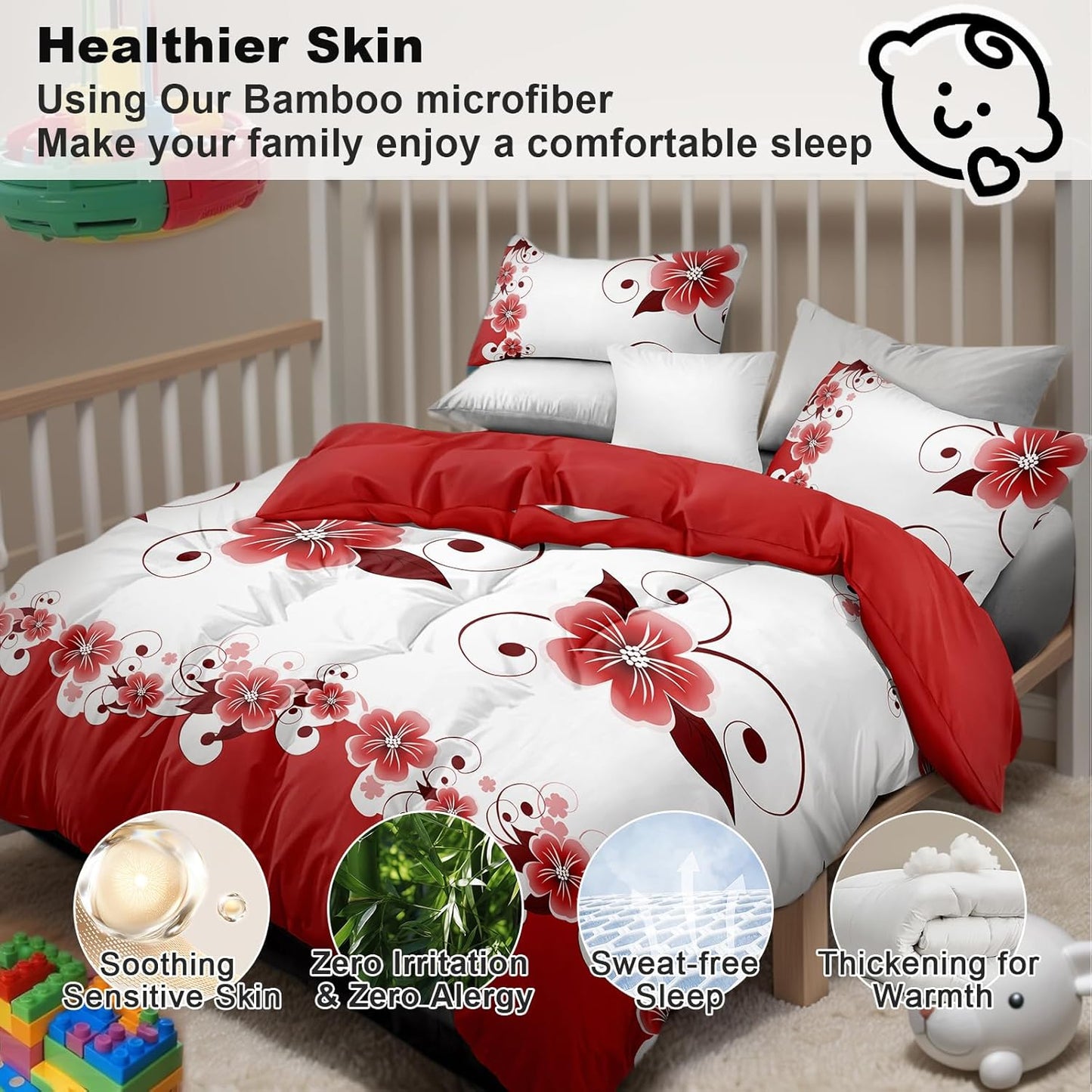 9-Piece King Bed in a Bag with Curtains, Duvet Cover, Pillowcases, Print and Solid Curtains Microfiber
