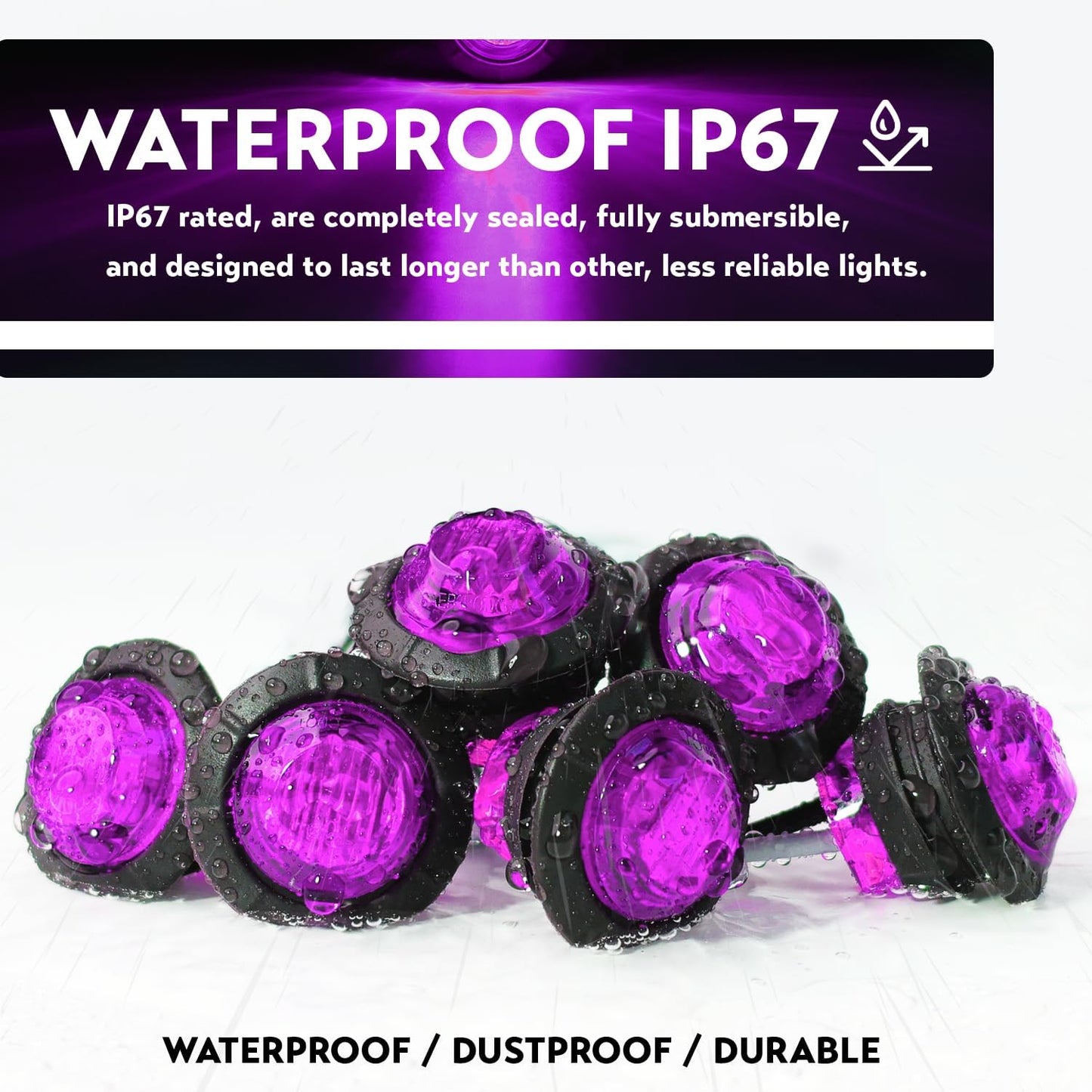 Mini Round Purple Button Side Marker Lights, 100 Pcs, 3/4 Inch LED with Connector Plugs