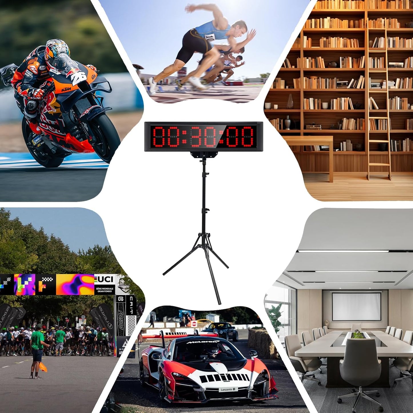 RGB LED Race Clock with Tripod, Bag, Battery, Suitable for Running Events, Football