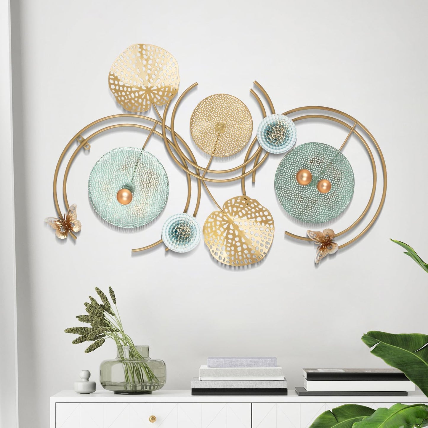 Metal Wall Art Decor for Living Room, 64.5 in x 23.6 Large, Modern, Butterfly Accents