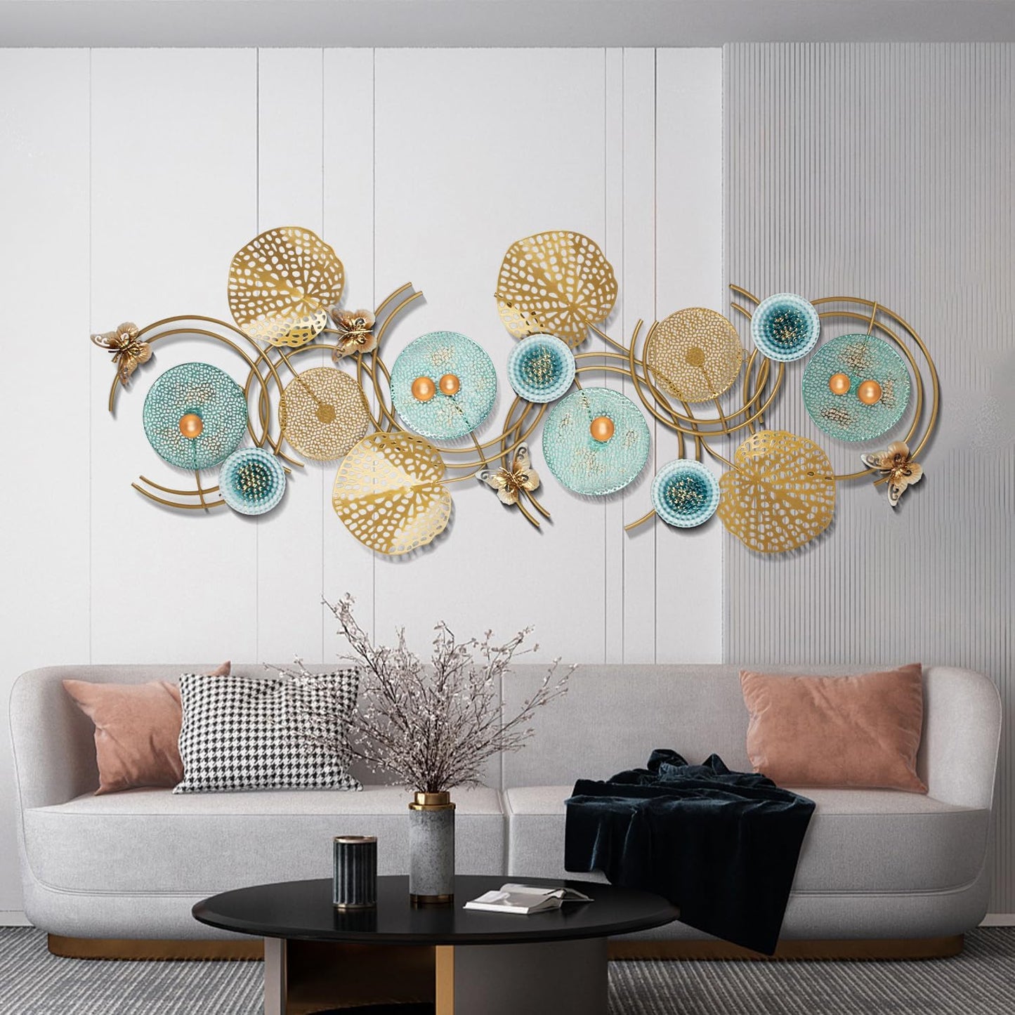 Metal Wall Art Decor for Living Room, 64.5 in x 23.6 Large, Modern, Butterfly Accents