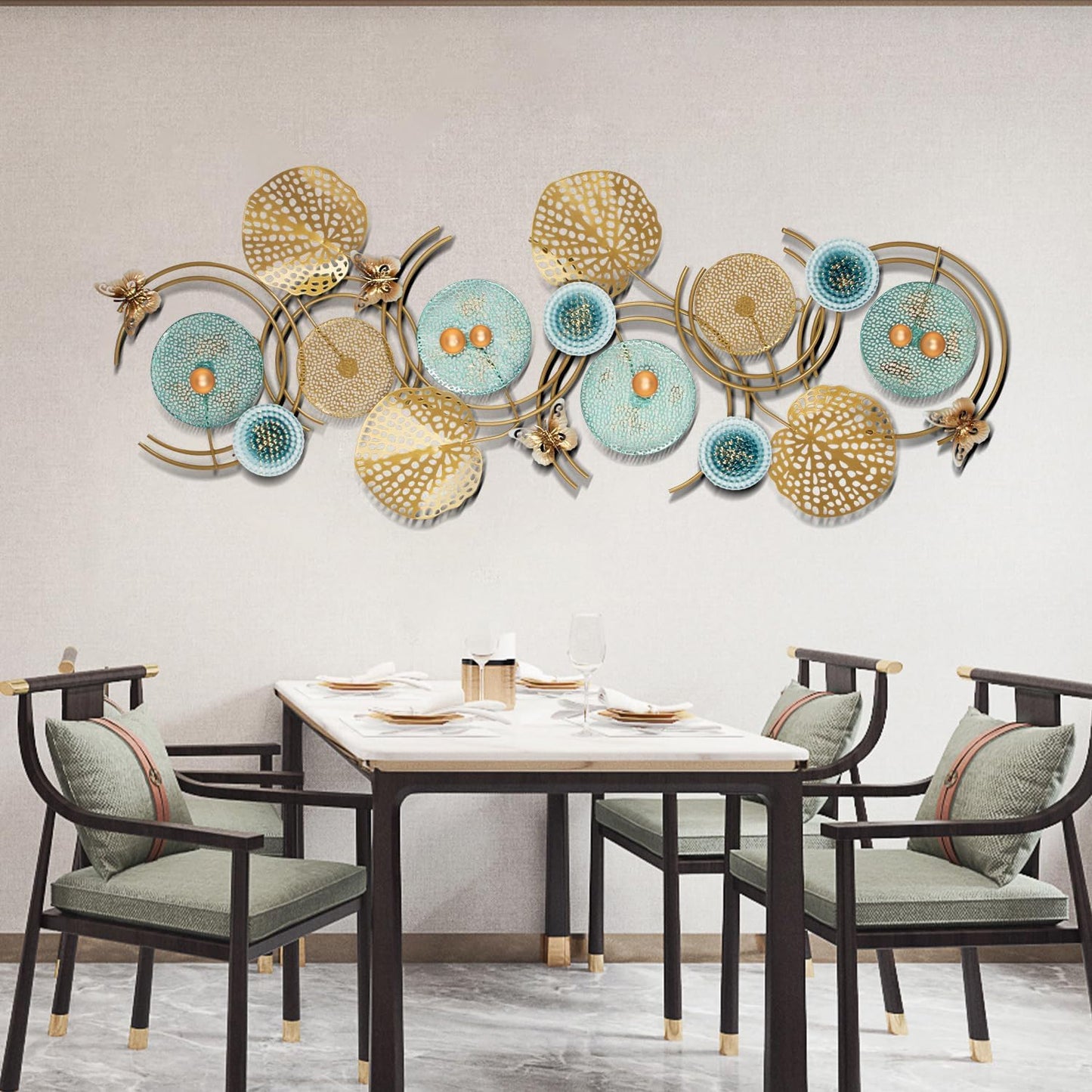 Metal Wall Art Decor for Living Room, 64.5 in x 23.6 Large, Modern, Butterfly Accents
