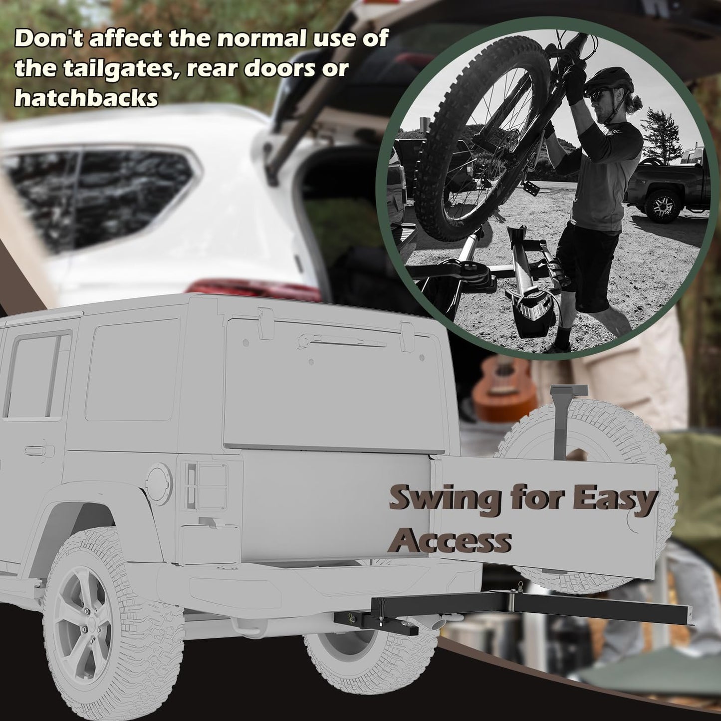 Swing Away Bike Rack Hitch Mount Extension 2' Receiver, Heavy Duty Bicycle Rack Swing Away Hitch Mount