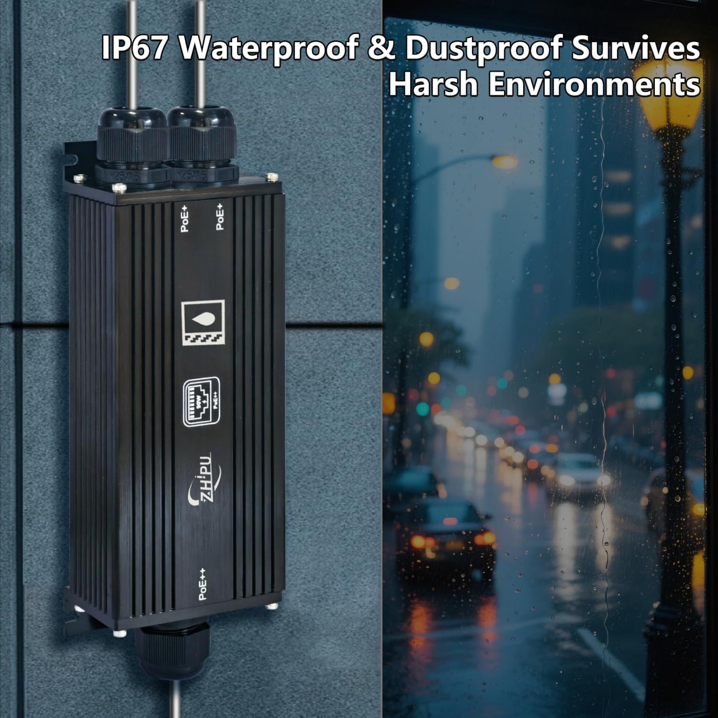 IP67 Waterproof Industrial Grade Gigabit PoE Extender,1 in 2 Out 90W Input,3-Level Cascade up to 400m
