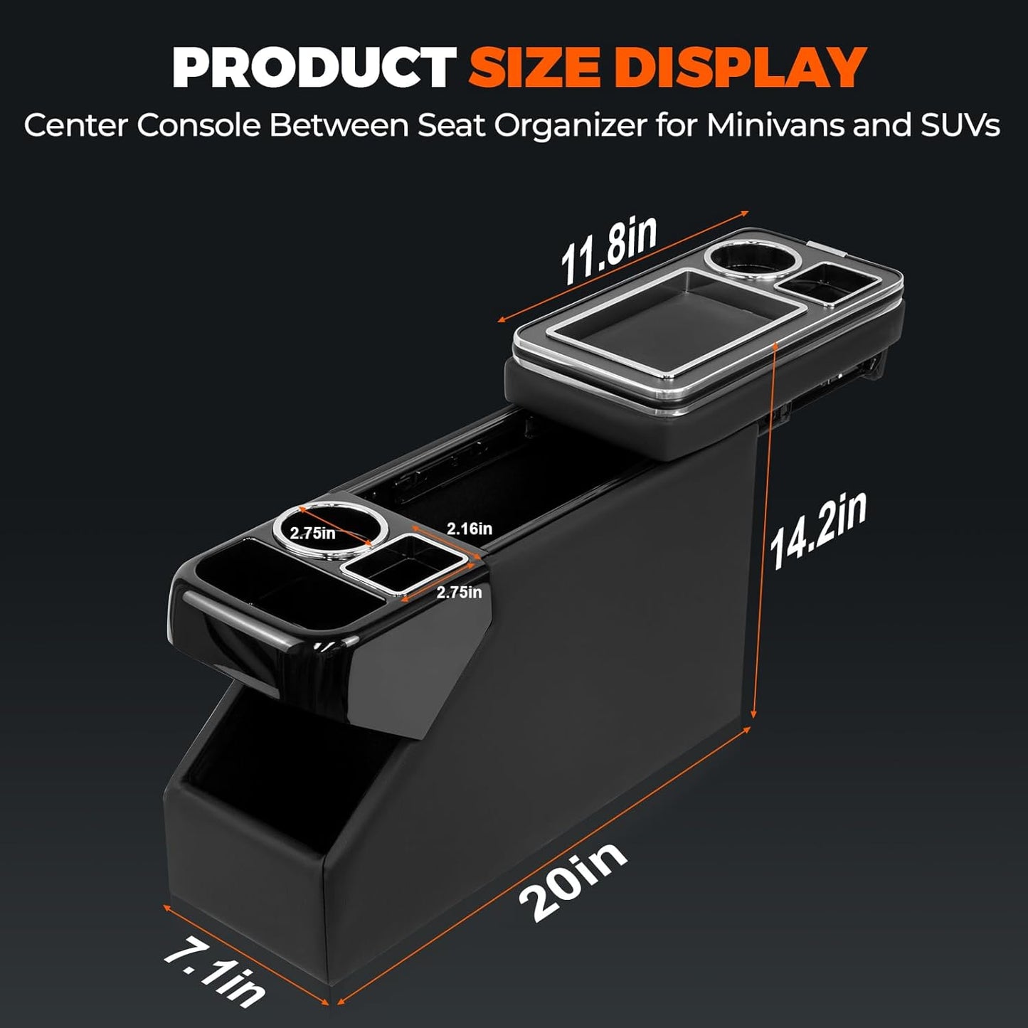 QKVCX Center Console Between Seat Organizer for Minivans, SUVs, with Phone Holder & Cup Holders for Minivan &SUVs, Mid