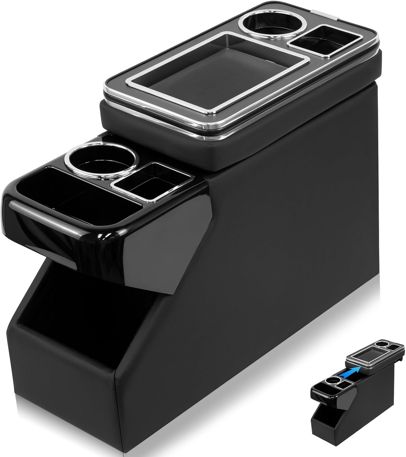 QKVCX Center Console Between Seat Organizer for Minivans, SUVs, with Phone Holder & Cup Holders for Minivan &SUVs, Mid