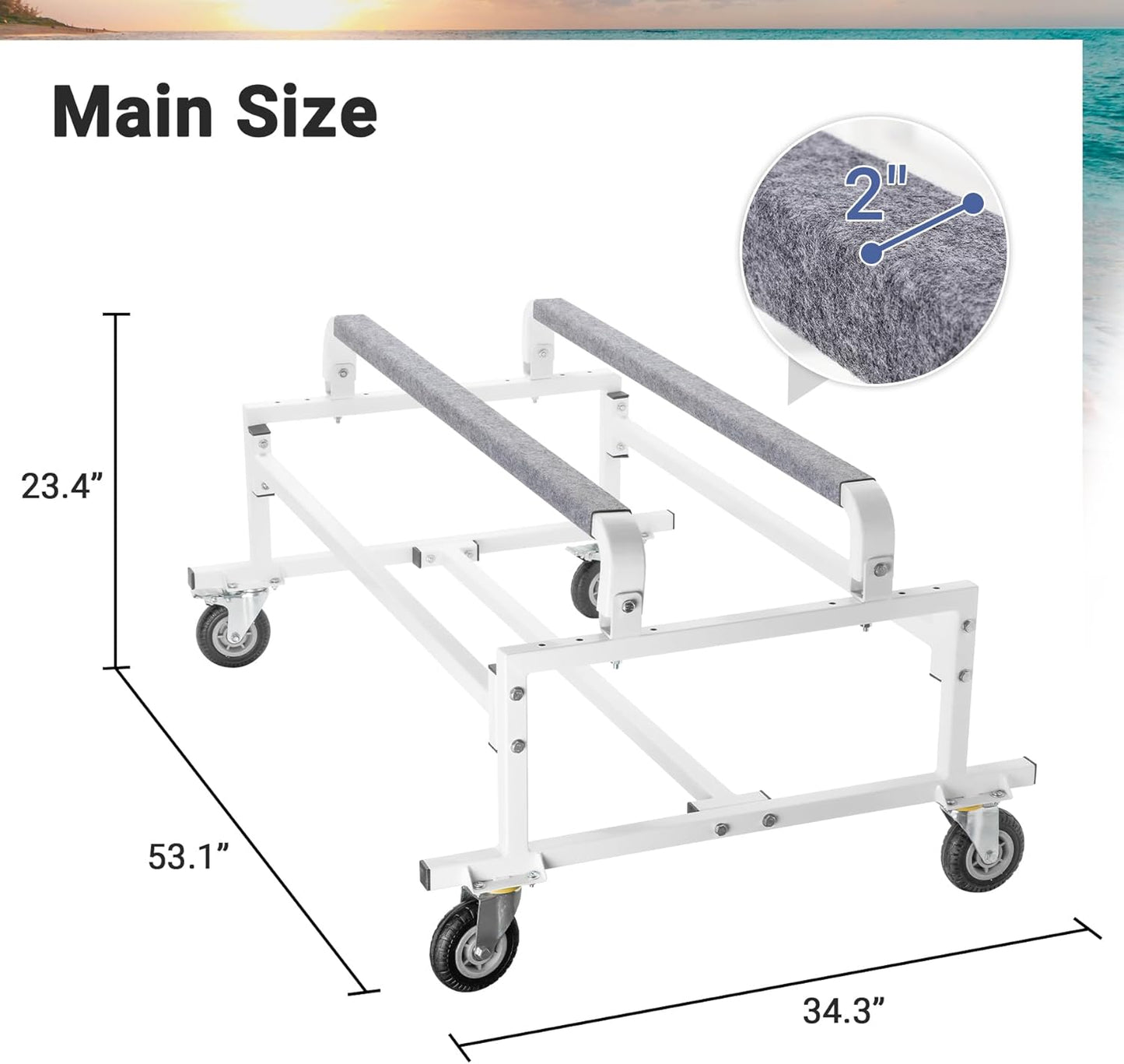 Jet Ski Dolly, Heavy Duty, 53.1'L x 34.3'W PWC Dolly with 5' Swivel Wheels, 1000 LBS Load Capacity