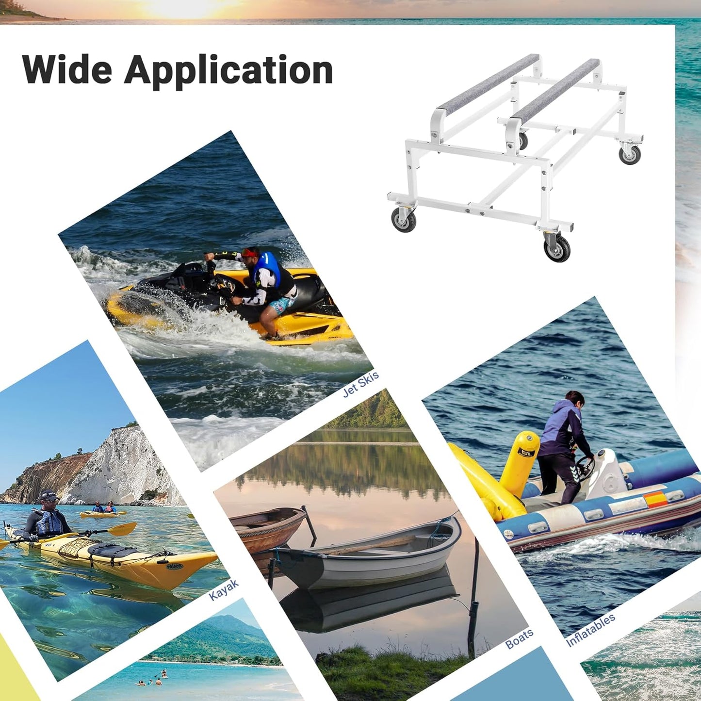 Jet Ski Dolly, Heavy Duty, 53.1'L x 34.3'W PWC Dolly with 5' Swivel Wheels, 1000 LBS Load Capacity
