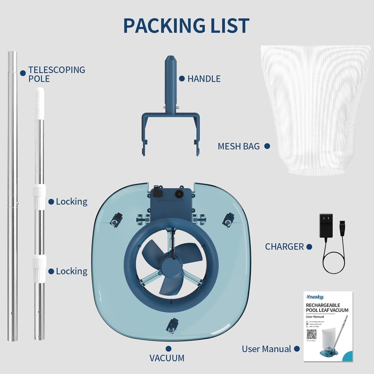 Cordless Pool Leaf Vacuum and Skimmer with Telescopic Pole, 83GPM Suction, Rechargeable