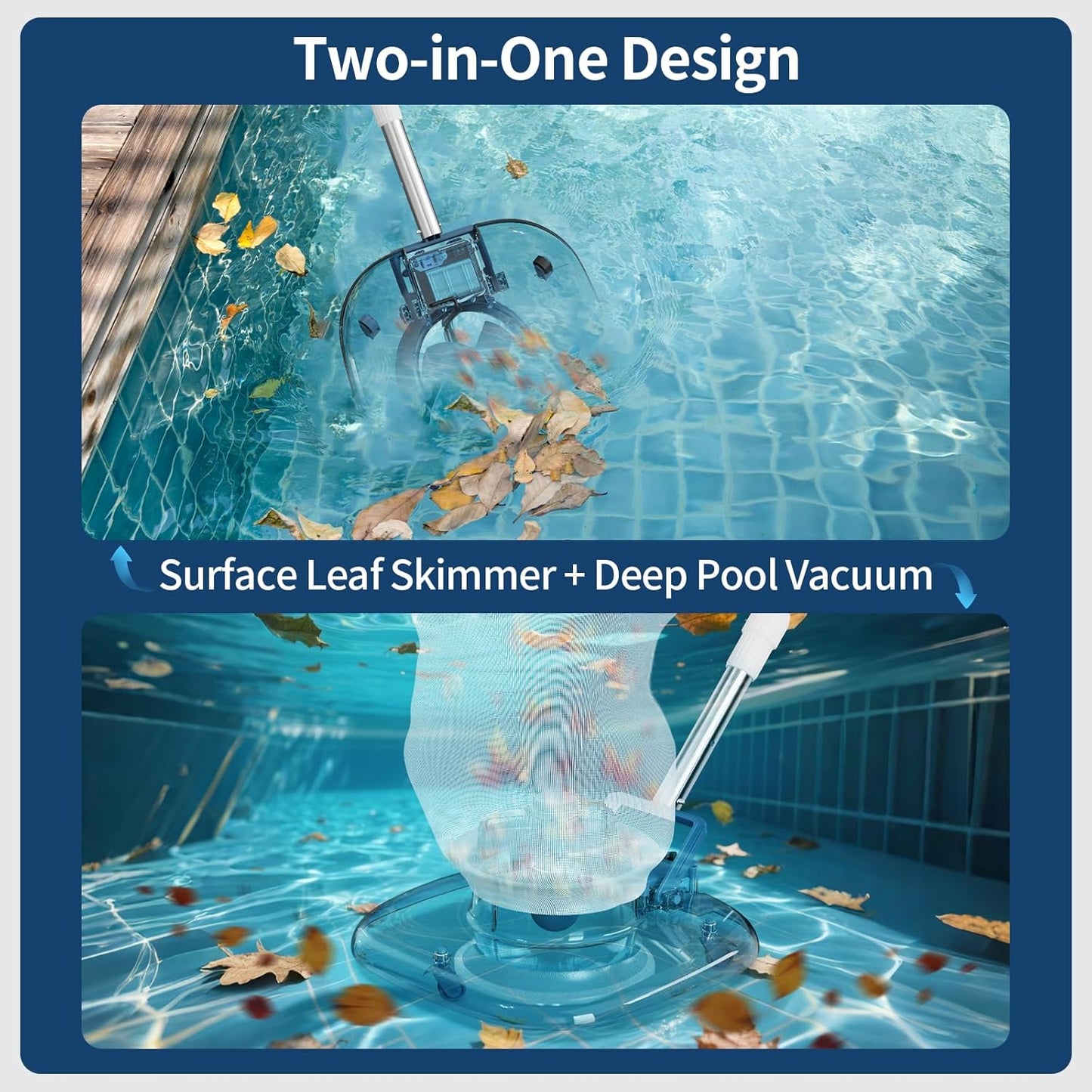 Cordless Pool Leaf Vacuum and Skimmer with Telescopic Pole, 83GPM Suction, Rechargeable
