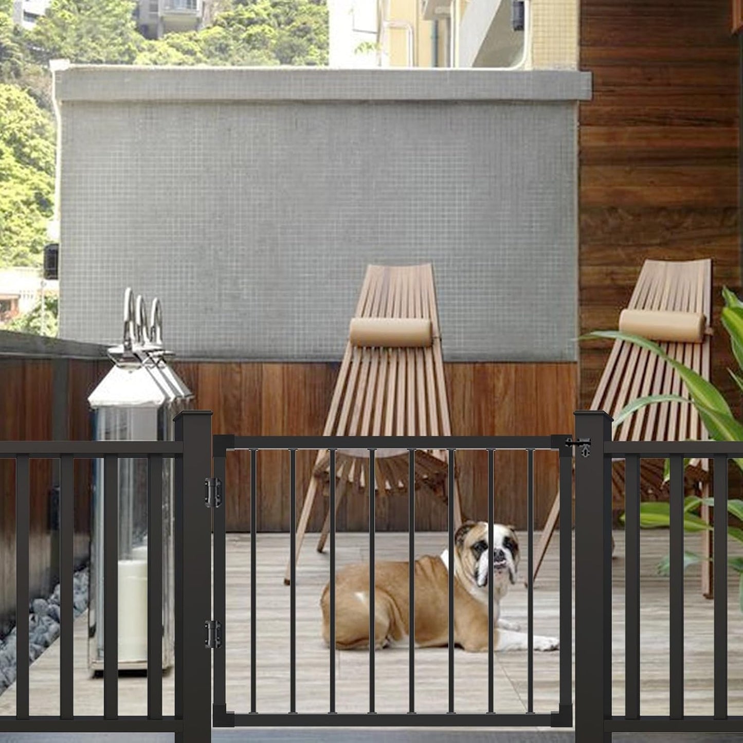 Outdoor Deck Fence Gate Black Heavy Duty Steel Anti-Rust Door with Adjustable Width (Up to 48')