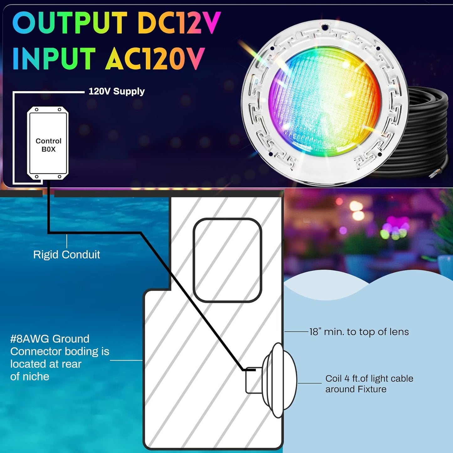 10 Inch Pool Lights for Inground Pool, 120V Color Changing LED Inground Pool Light with Remote and App