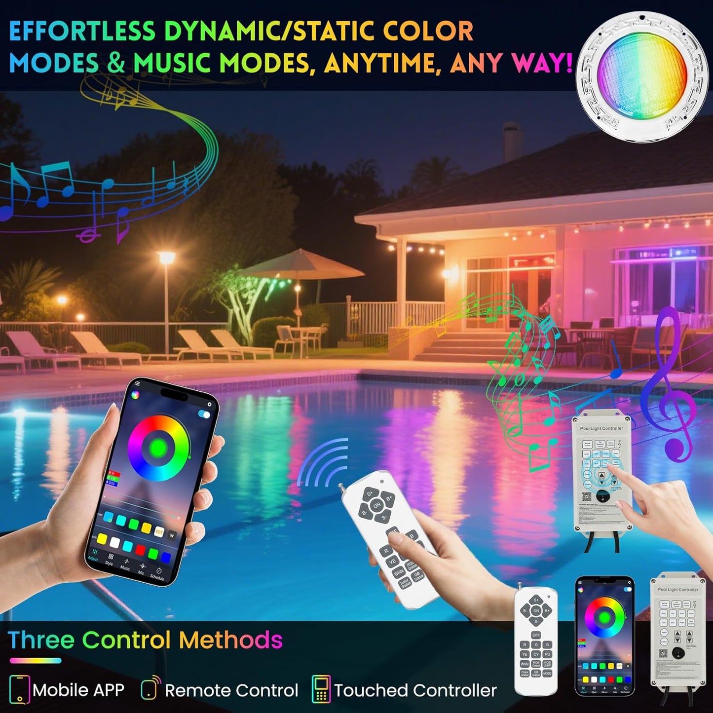 10 Inch Pool Lights for Inground Pool, 120V Color Changing LED Inground Pool Light with Remote and App