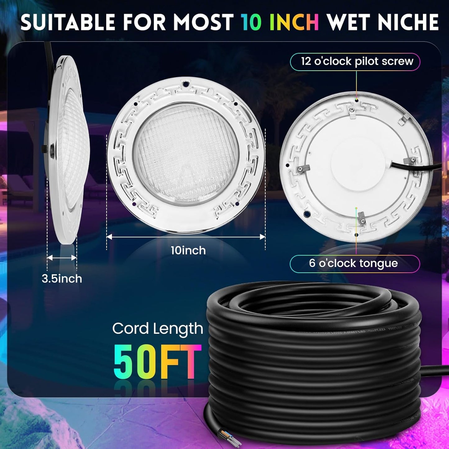 10 Inch Pool Lights for Inground Pool, 120V Color Changing LED Inground Pool Light with Remote and App