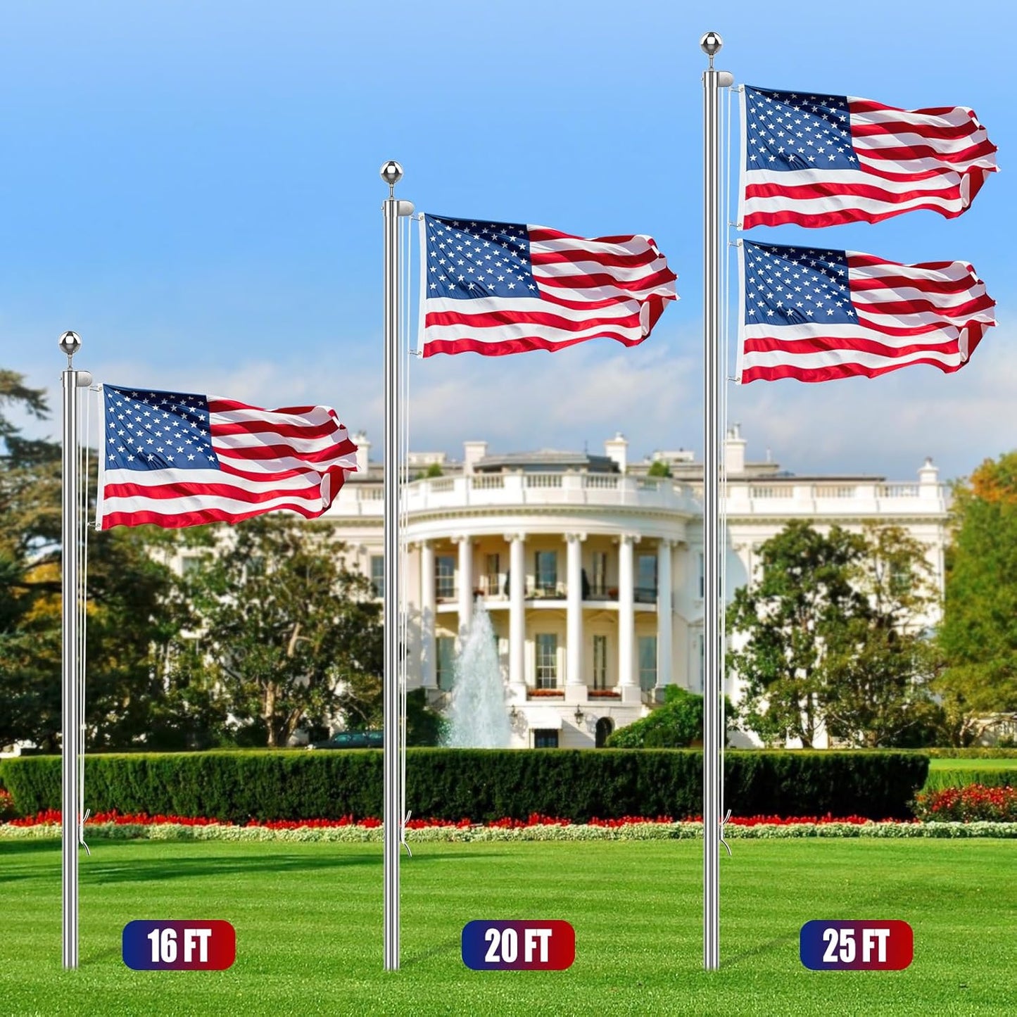 15FT Heavy Duty Flag Pole for High Wind, 304 Stainless Steel Commercial and Residential Outdoor Flag Pole