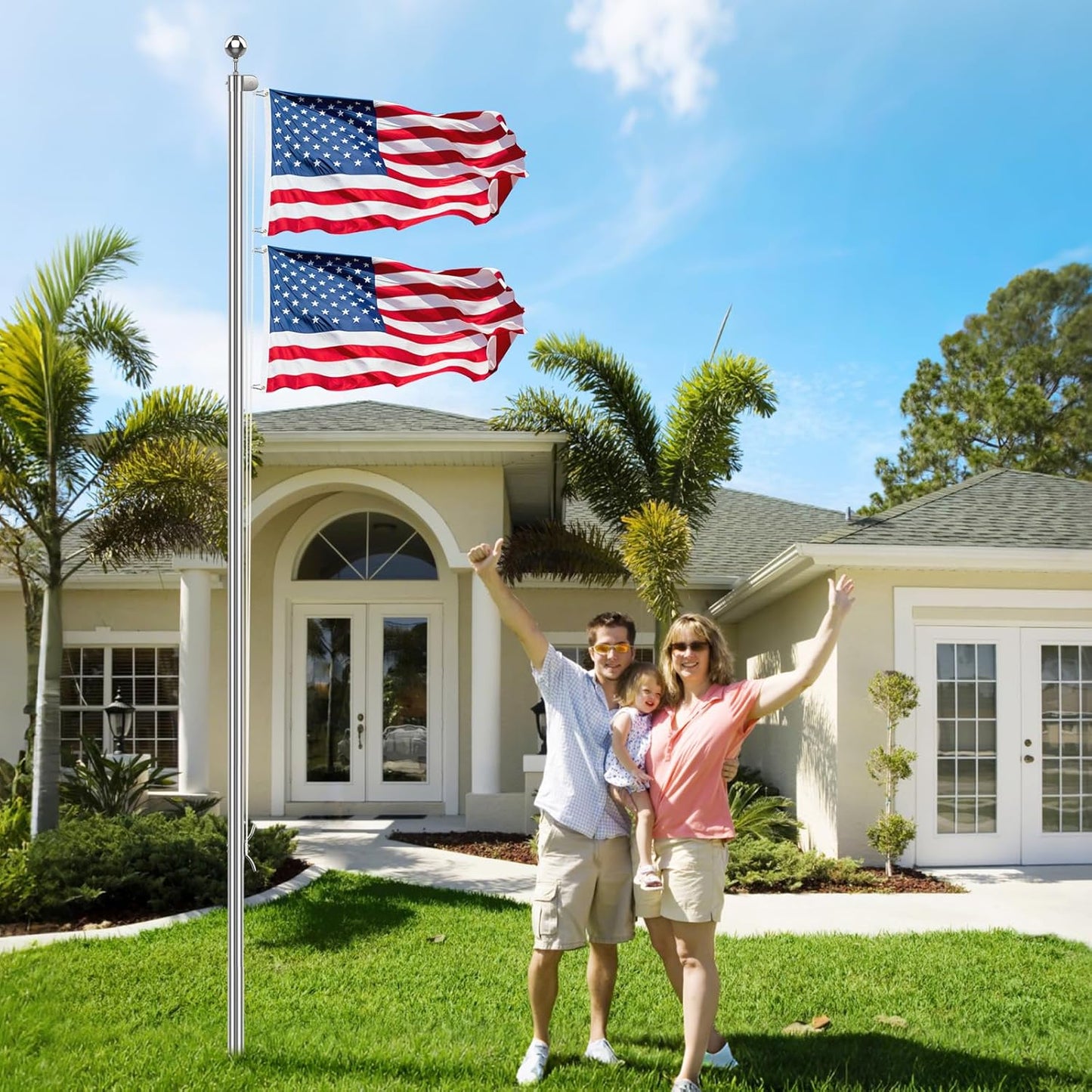 15FT Heavy Duty Flag Pole for High Wind, 304 Stainless Steel Commercial and Residential Outdoor Flag Pole