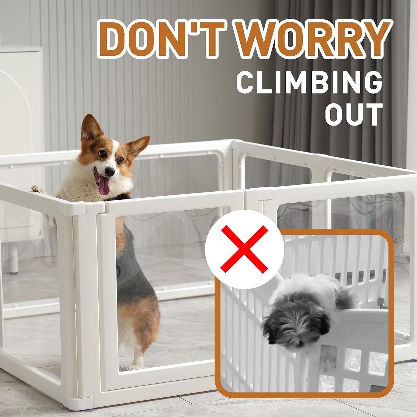 Clear Acrylic Dog Playpen, Transparent Dog Playpen Indoor, 6 Pcs 24' Easy Assemble Clear Pet Pen